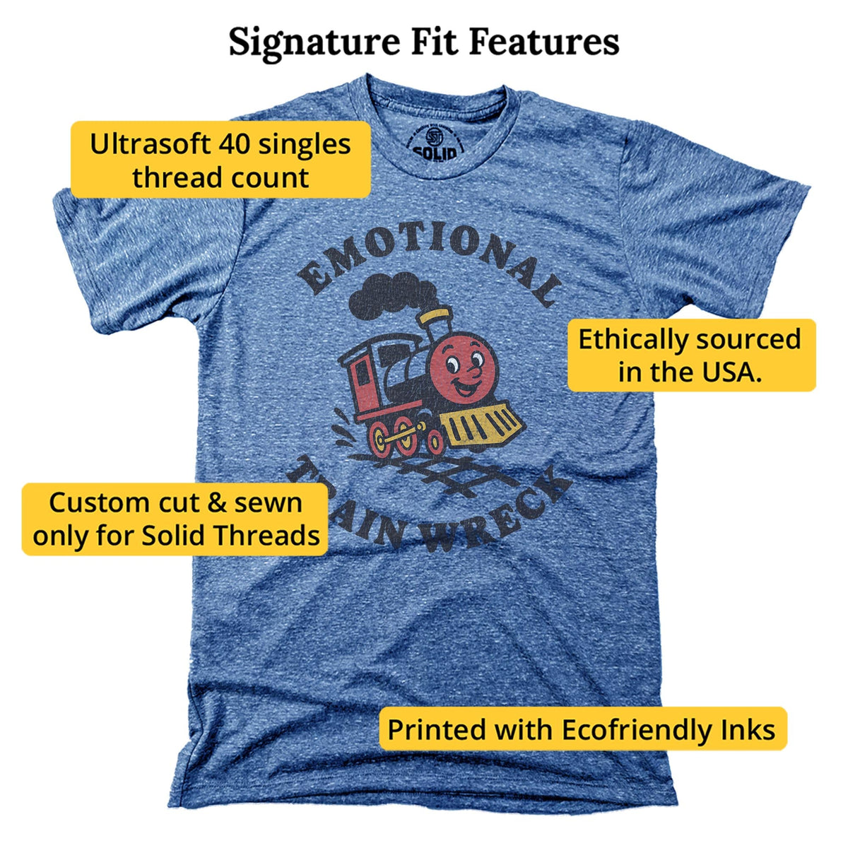 Emotional Trainwreck Vintage Signature T-shirt in Triblend Royal - Fit Attributes