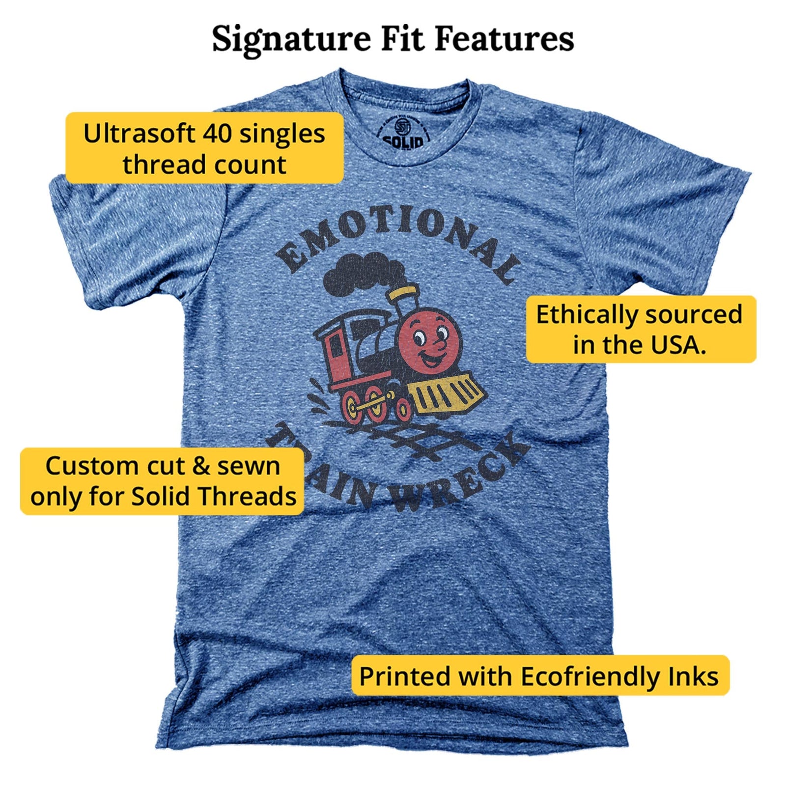 Emotional Trainwreck Vintage Signature T-shirt in Triblend Royal - Fit Attributes