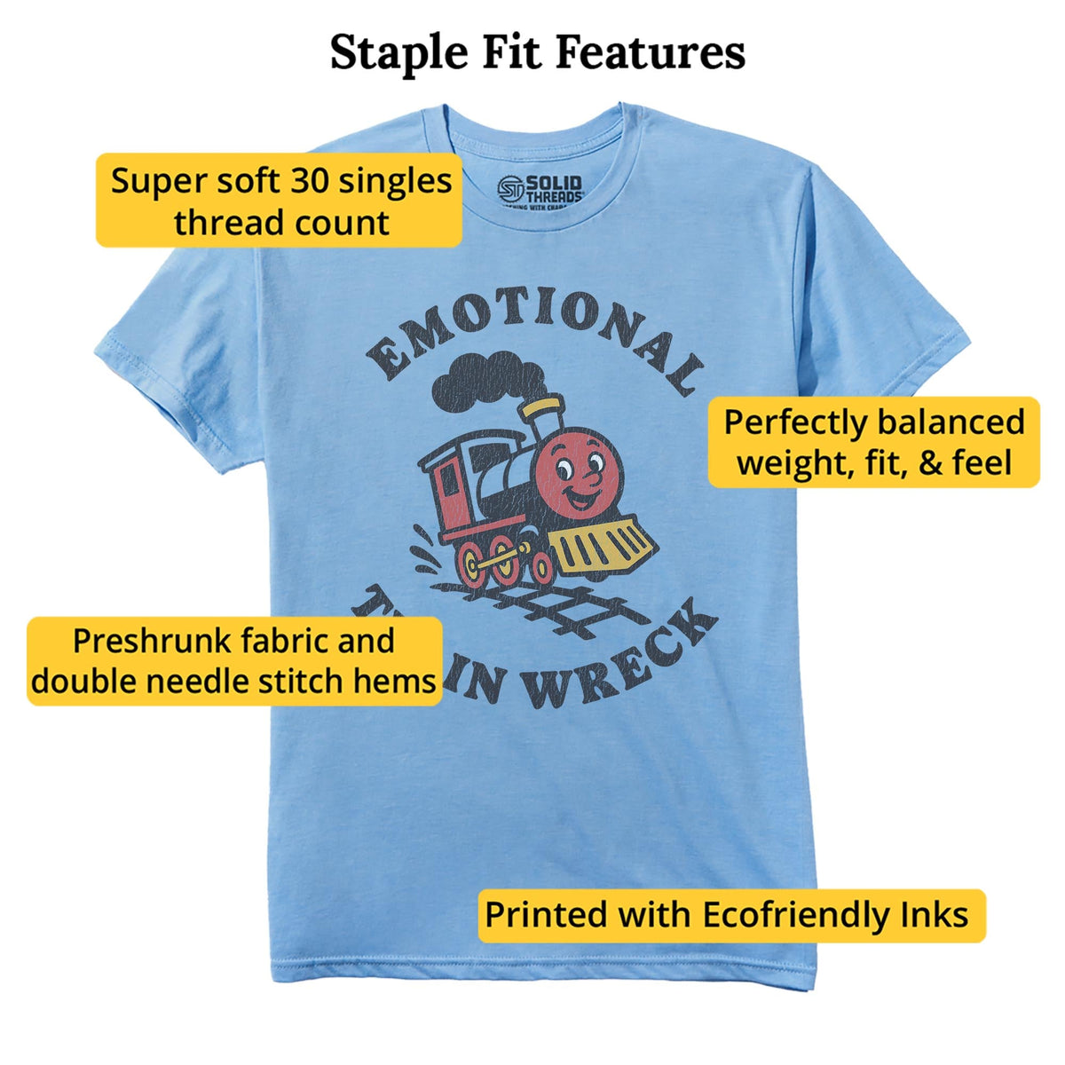 Emotional Trainwreck Vintage Staple T-shirt in Light Blue Heather - Fit Attributes