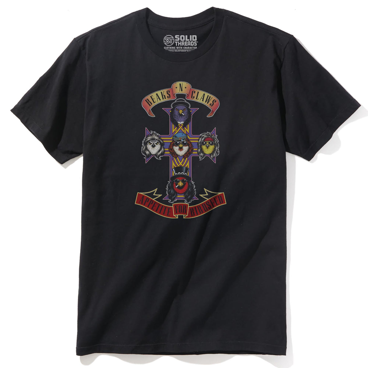 Appetite For Birdseed Funny Staple T-shirt in Black - Front View
