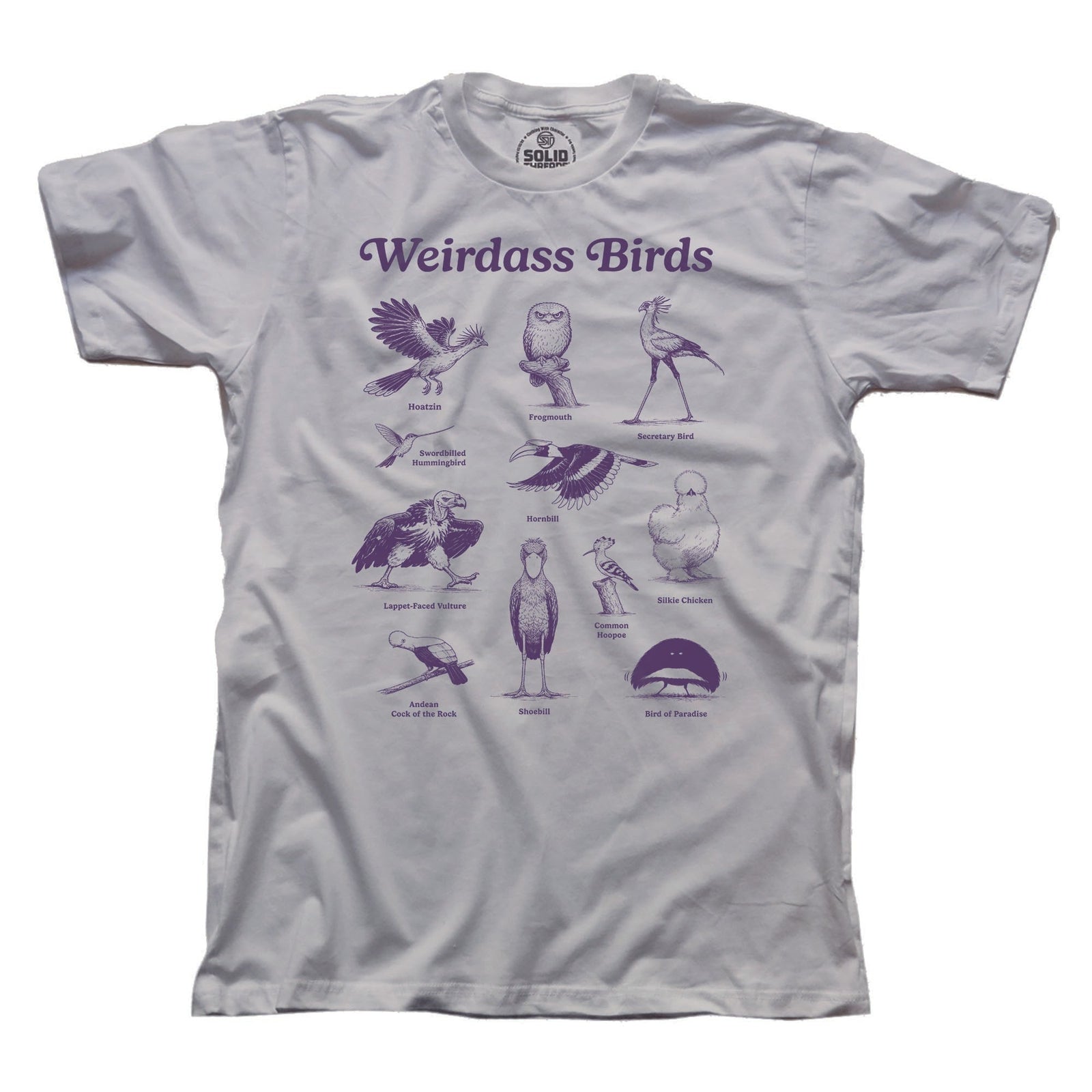 Weirdass Birds Funny Signature T-shirt in Silver - Front View