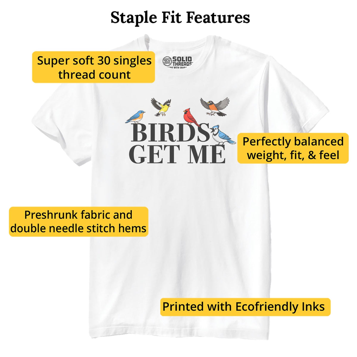Birds Get Me Vintage Staple T-shirt in White - Fit Attributes