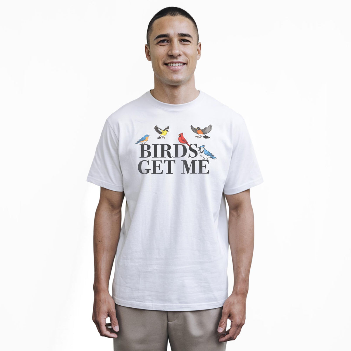 Birds Get Me Vintage Staple T-shirt in White On Model - Front View