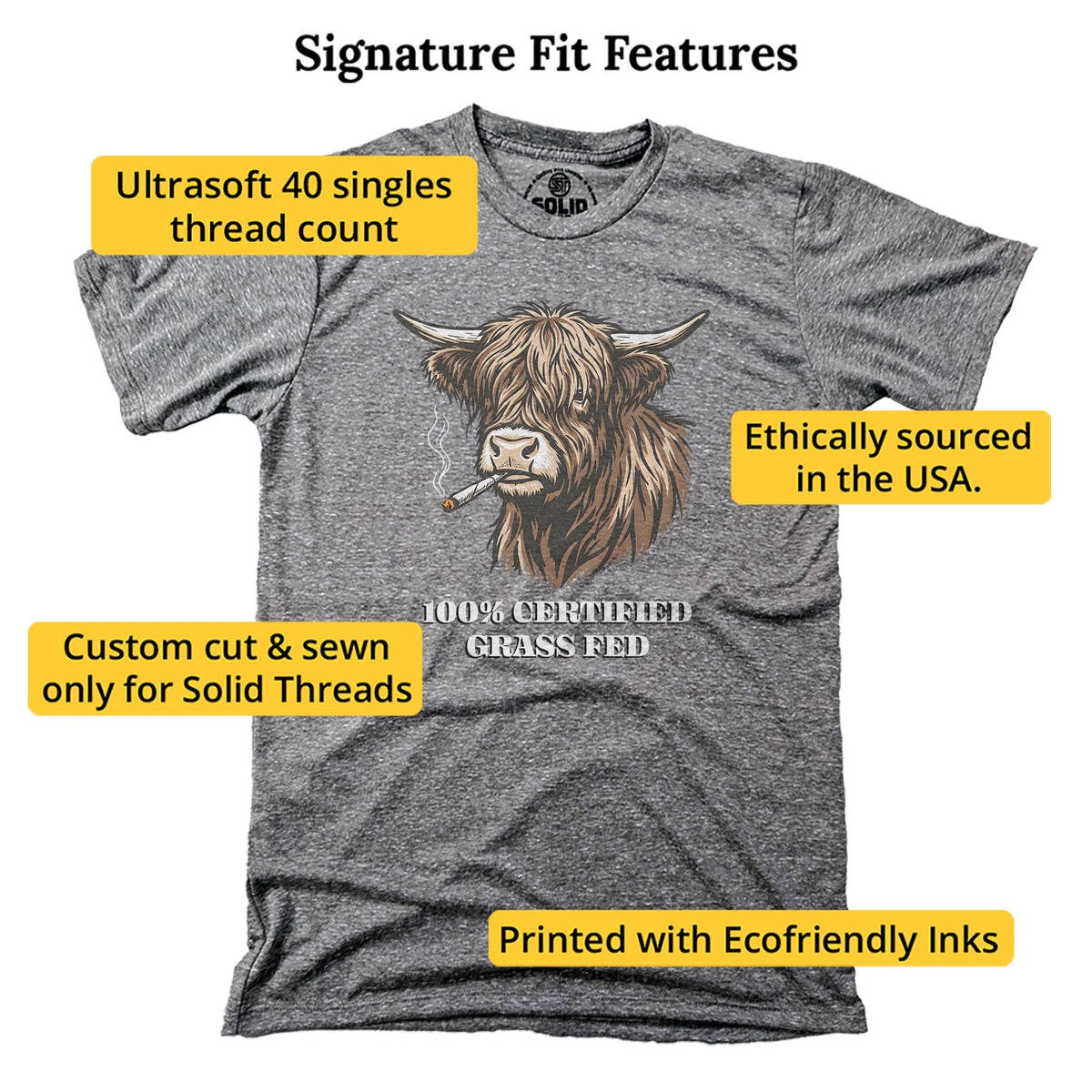 Certified Grass Fed Funny Signature T-shirt in Triblend Grey - Fit Attributes