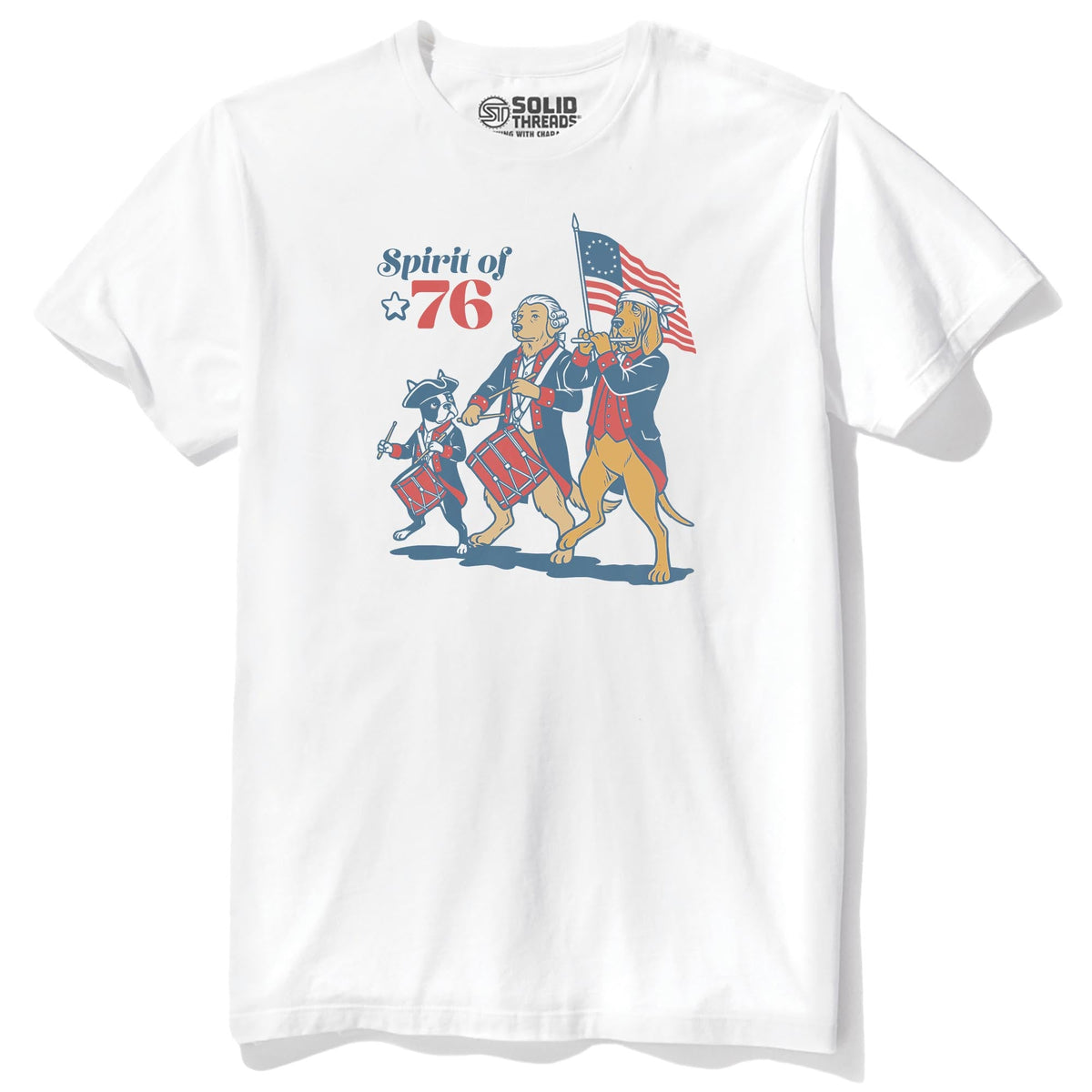 Founding Furballs Funny Staple T-shirt in White - Front View