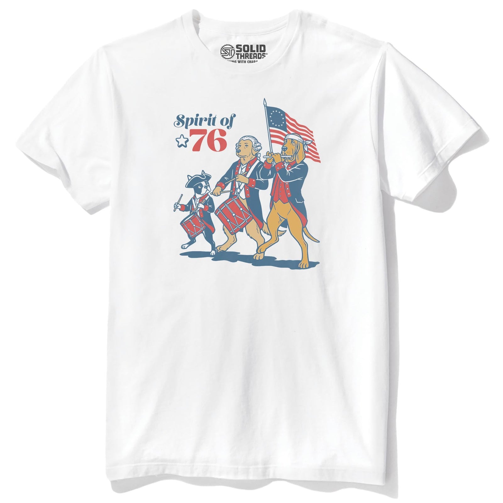 Founding Furballs Funny Staple T-shirt in White - Front View
