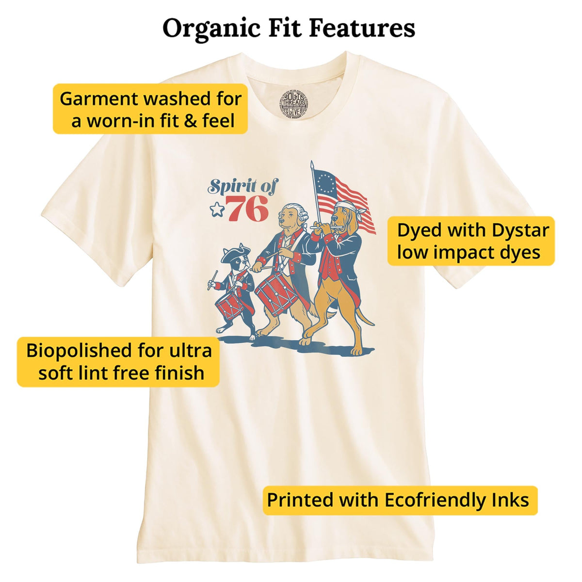 Founding Furballs Funny Organic T-shirt in Ivory - Fit Attributes