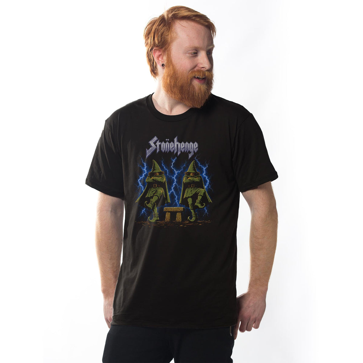 Stonehenge Vintage Signature T-shirt in Black On Model - Front View