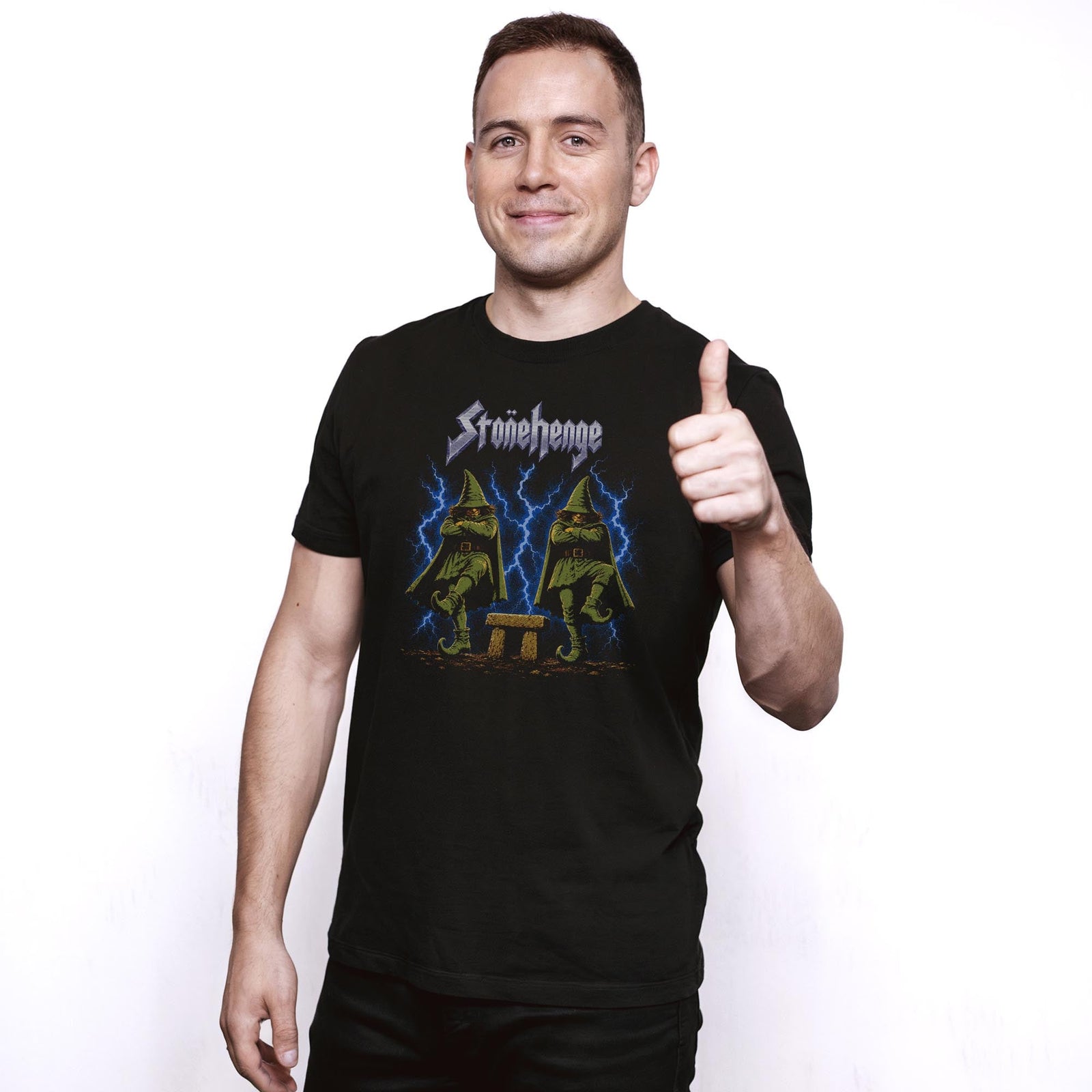 Stonehenge Vintage Staple T-shirt in Black On Model - Front View