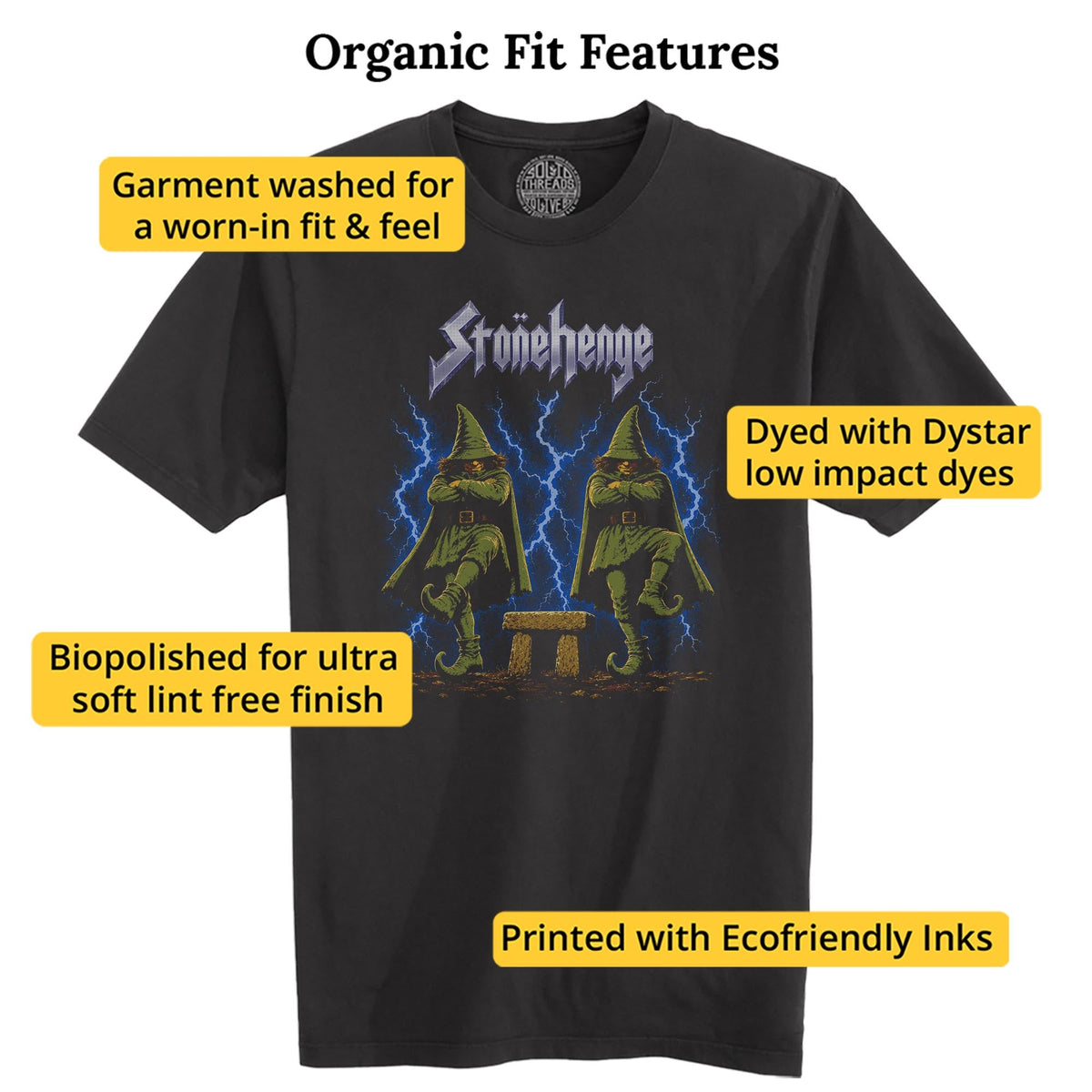 Stonehenge Vintage Organic T-shirt in Black - Fit Attributes