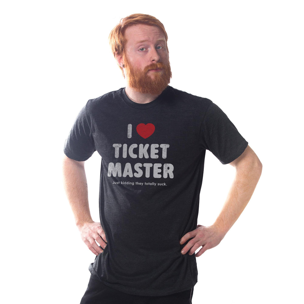 I Heart Ticketmaster (jk) Vintage Signature T-shirt in Dark Charcoal On Model - Front View