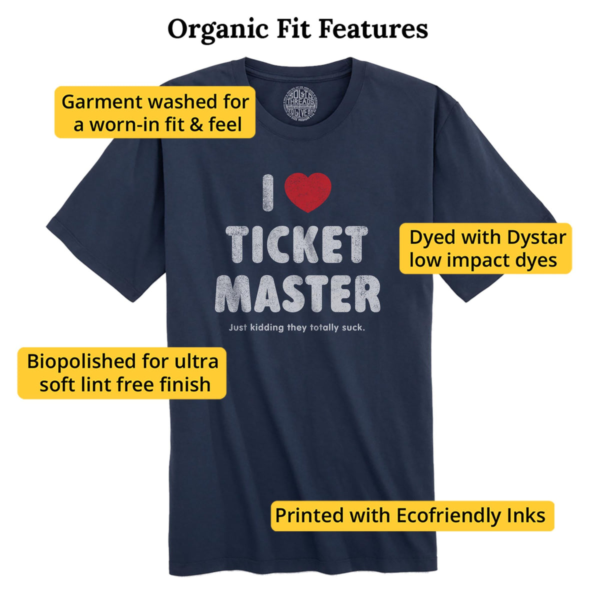 I Heart Ticketmaster (jk) Vintage Organic T-shirt in Navy - Fit Attributes