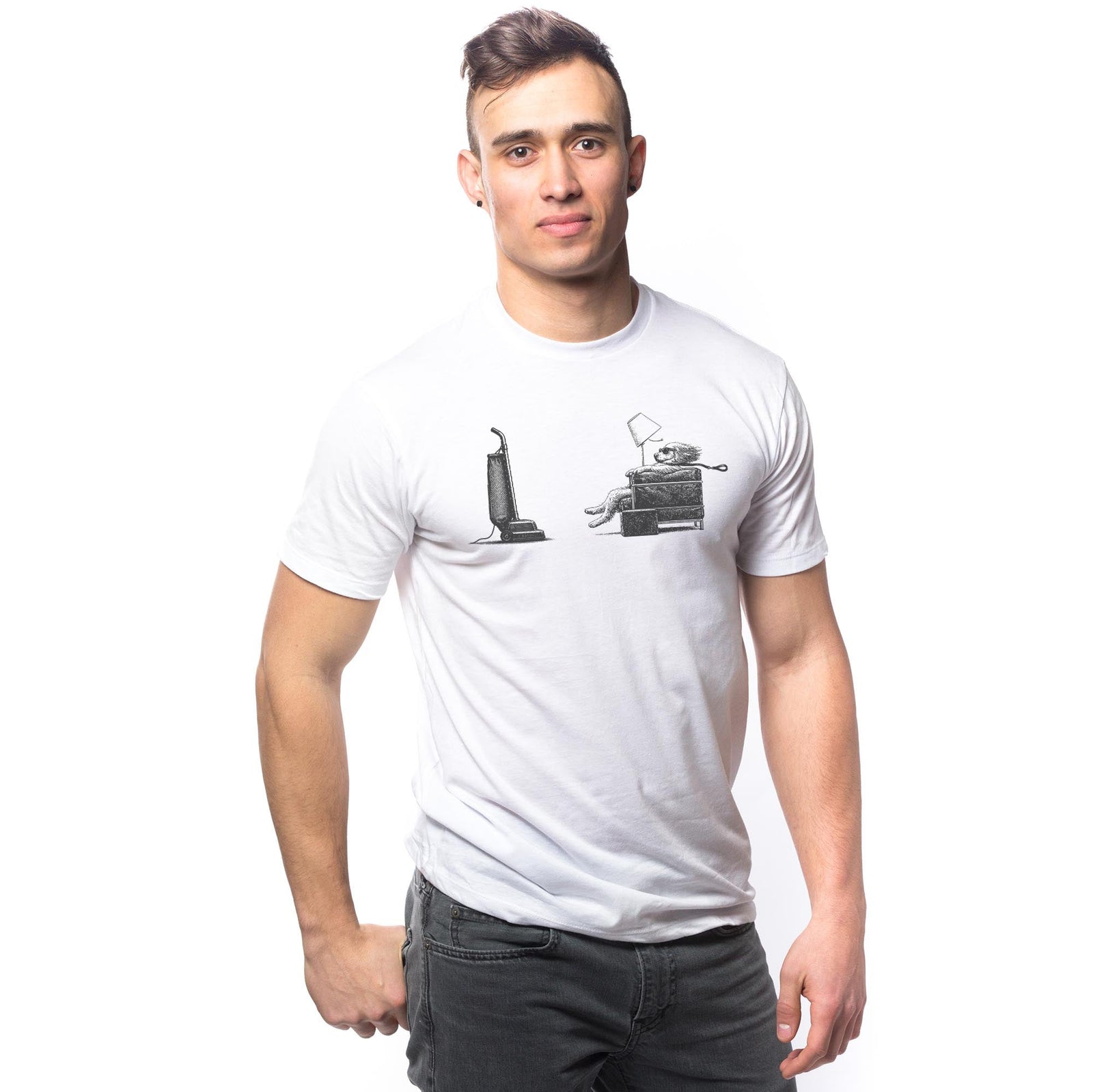 Blown Away Funny Signature T-shirt in White On Model - Front View