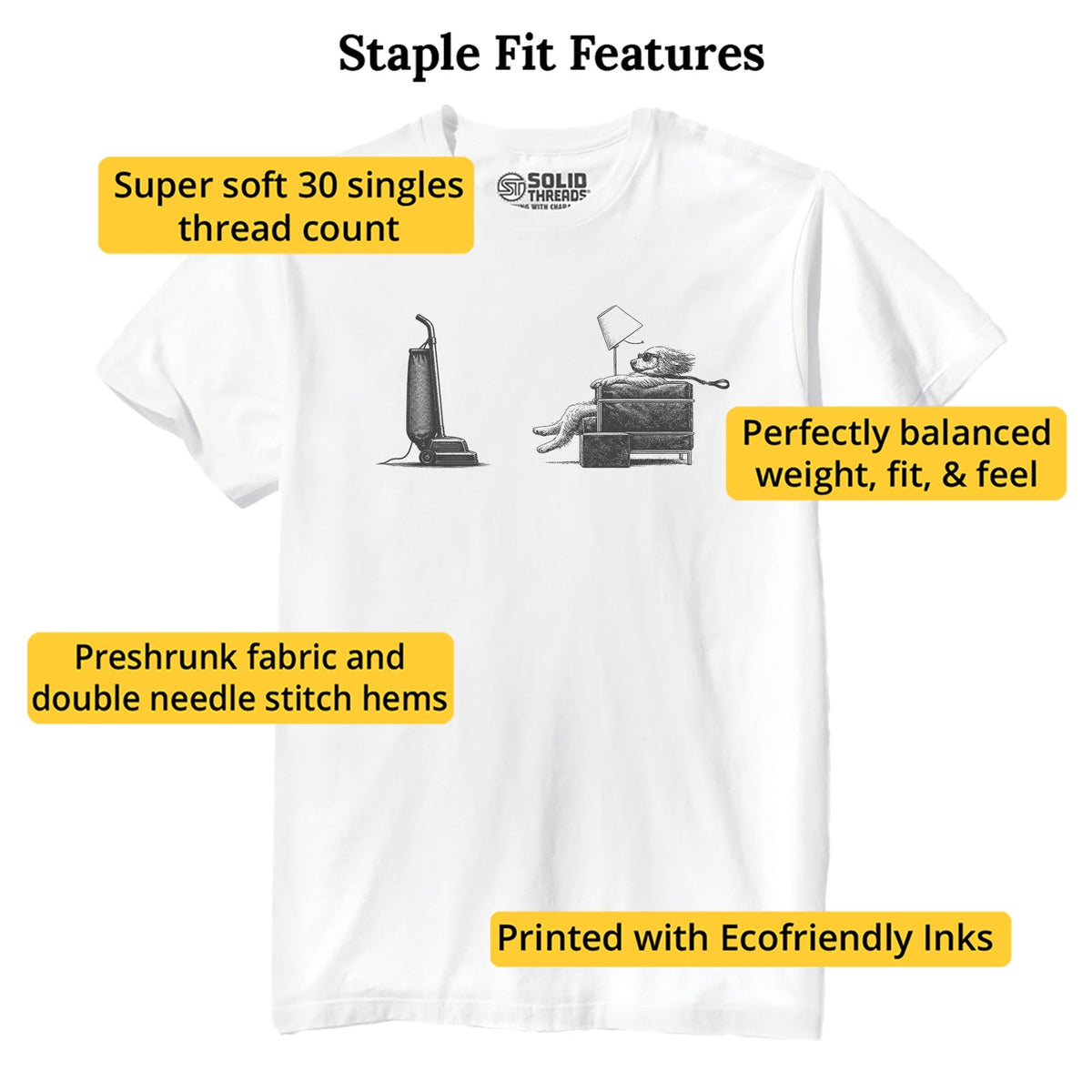 Blown Away Funny Staple T-shirt in White - Fit Attributes