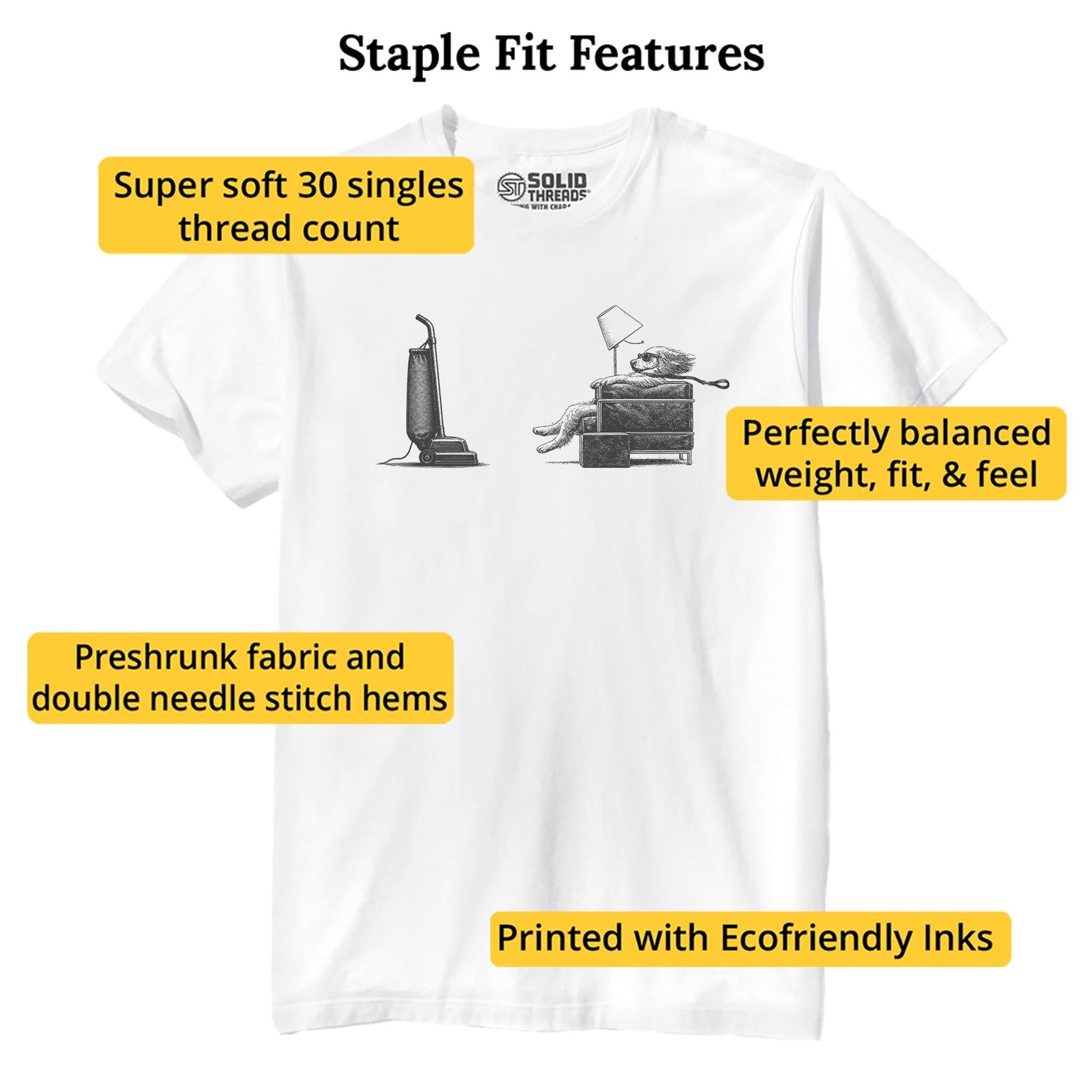 Blown Away Funny Staple T-shirt in White - Fit Attributes