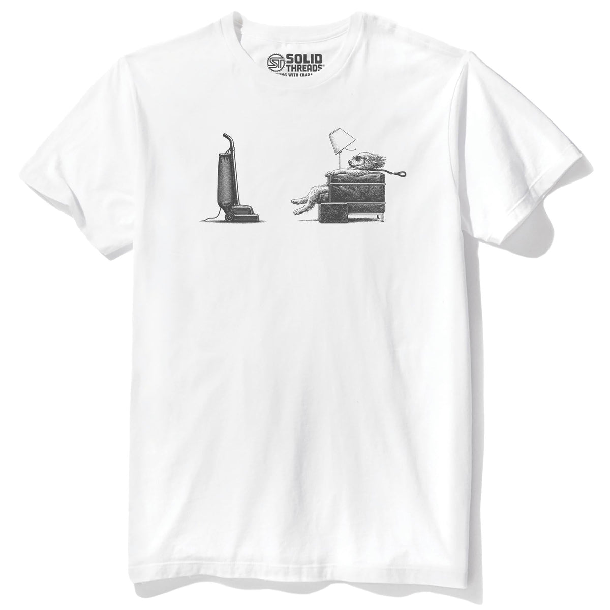 Blown Away Funny Staple T-shirt in White - Front View