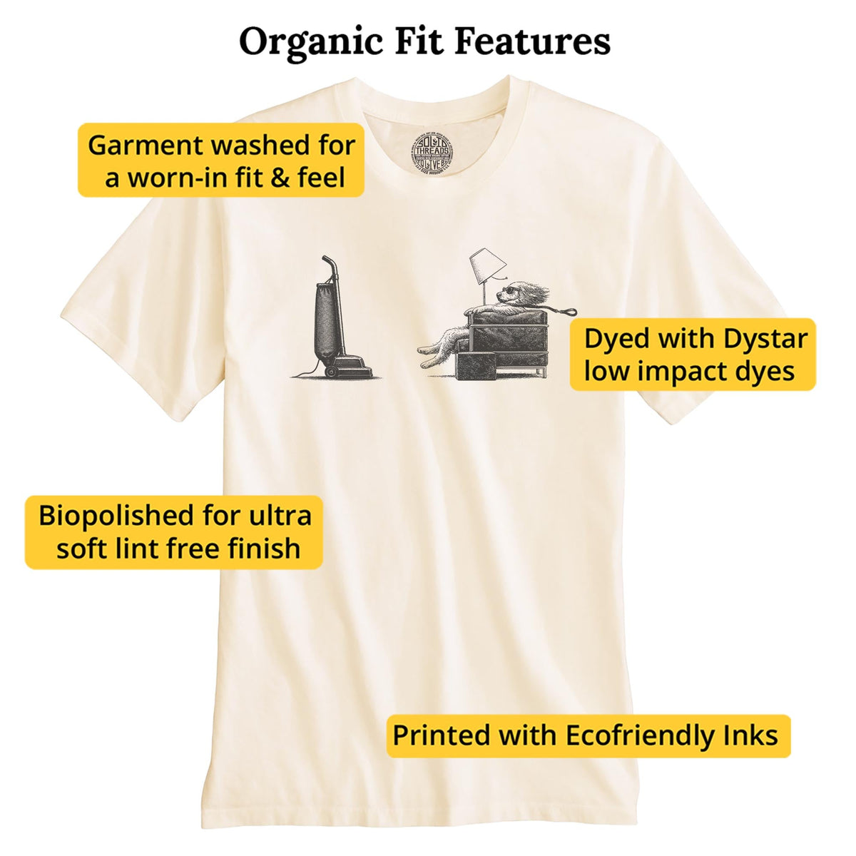 Blown Away Funny Organic T-shirt in Ivory - Fit Attributes
