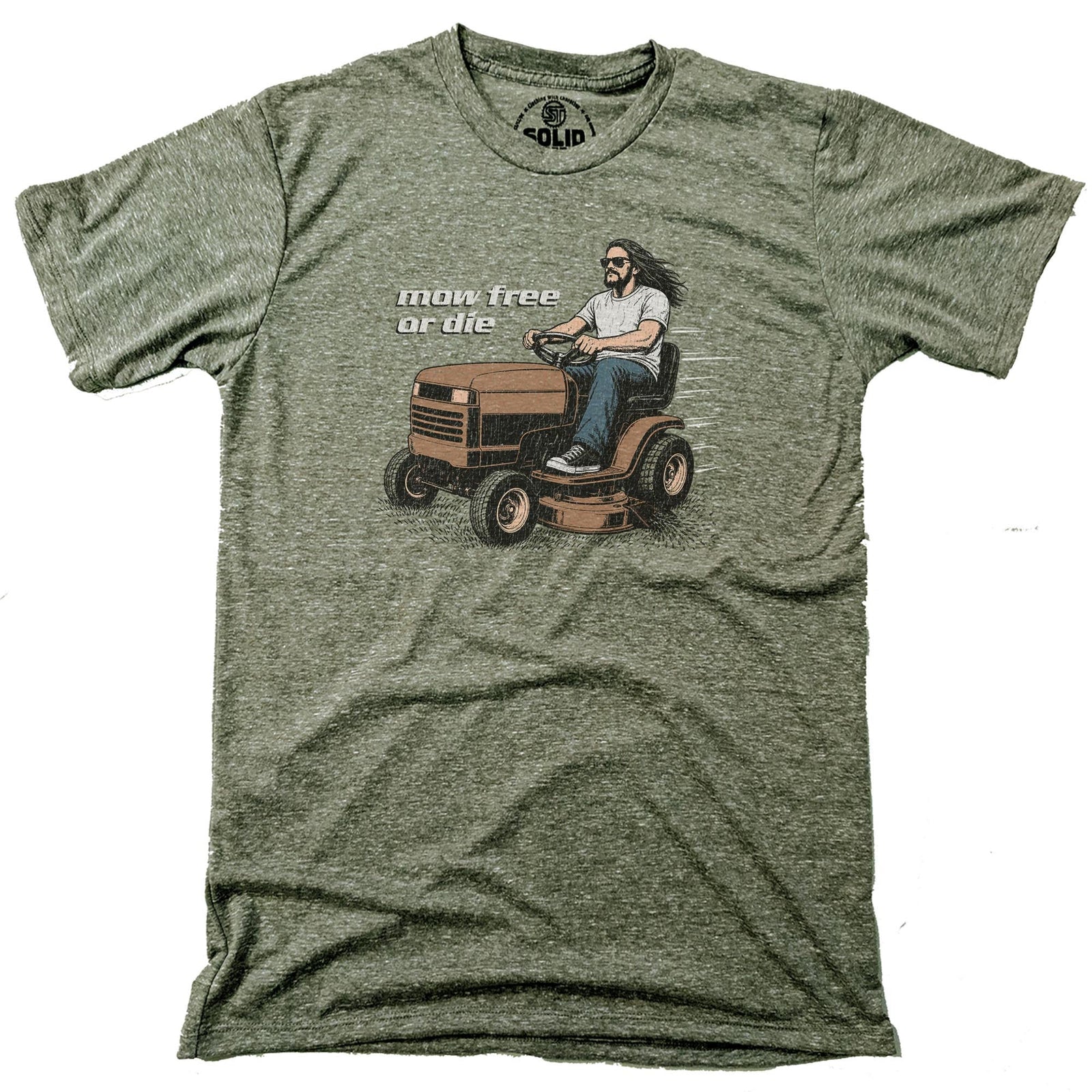 Mow Free Or Die Funny Signature T-shirt in Triblend Olive - Front View