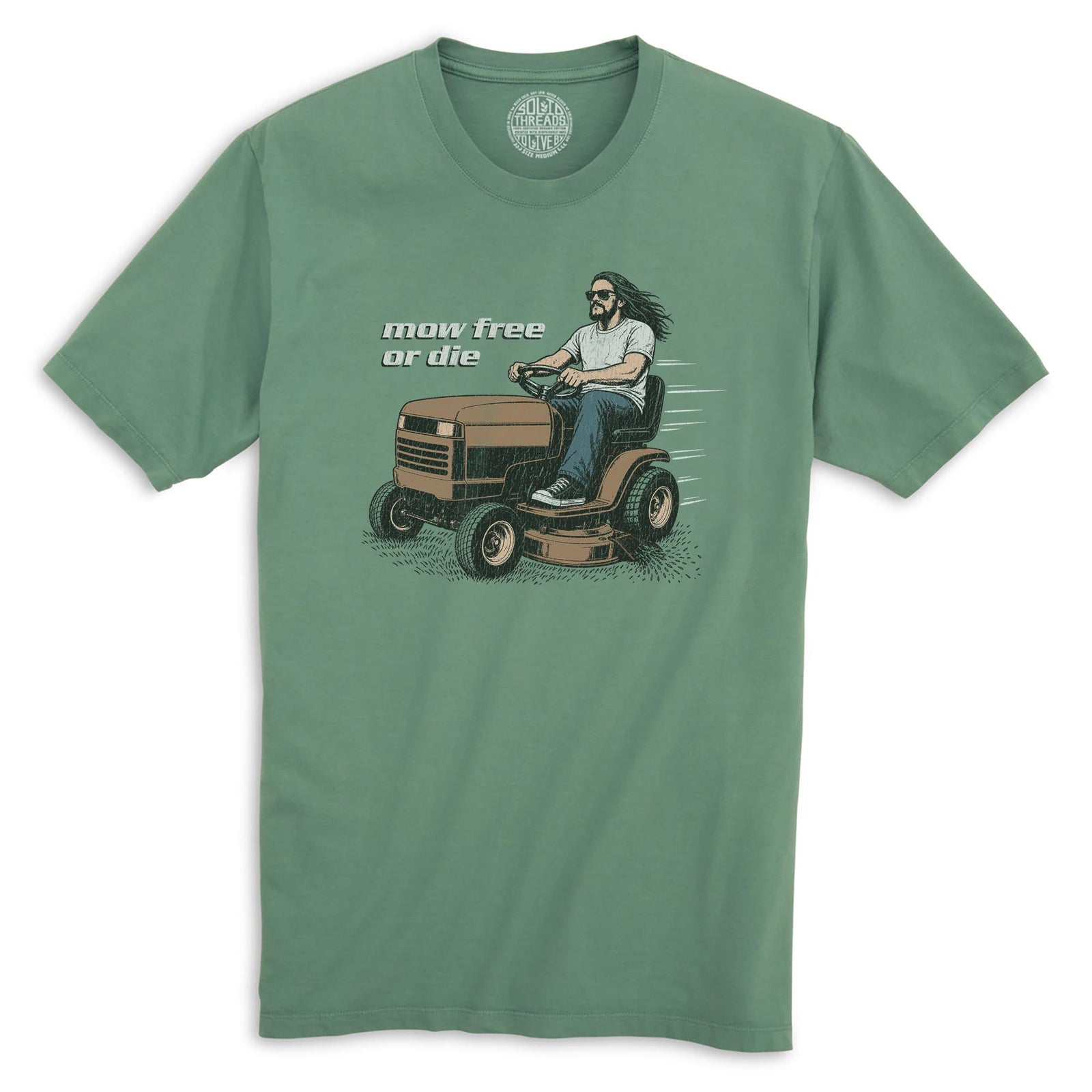 Mow Free Or Die Funny Organic T-shirt in Pine - Front View