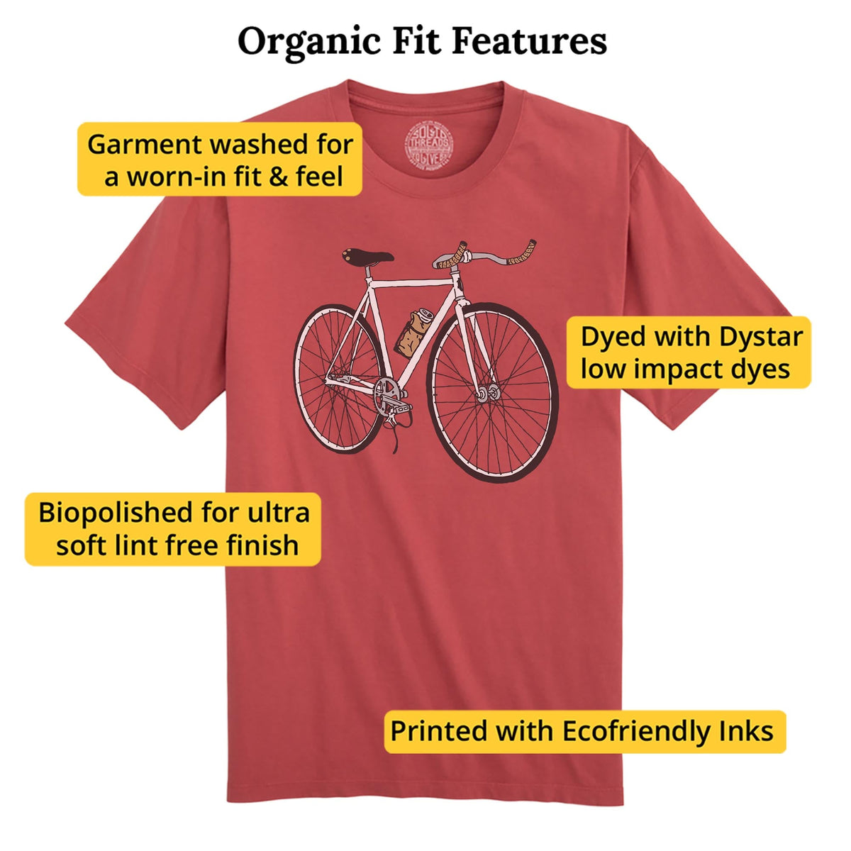 Roadie Cool Organic T-shirt in Brick - Fit Attributes