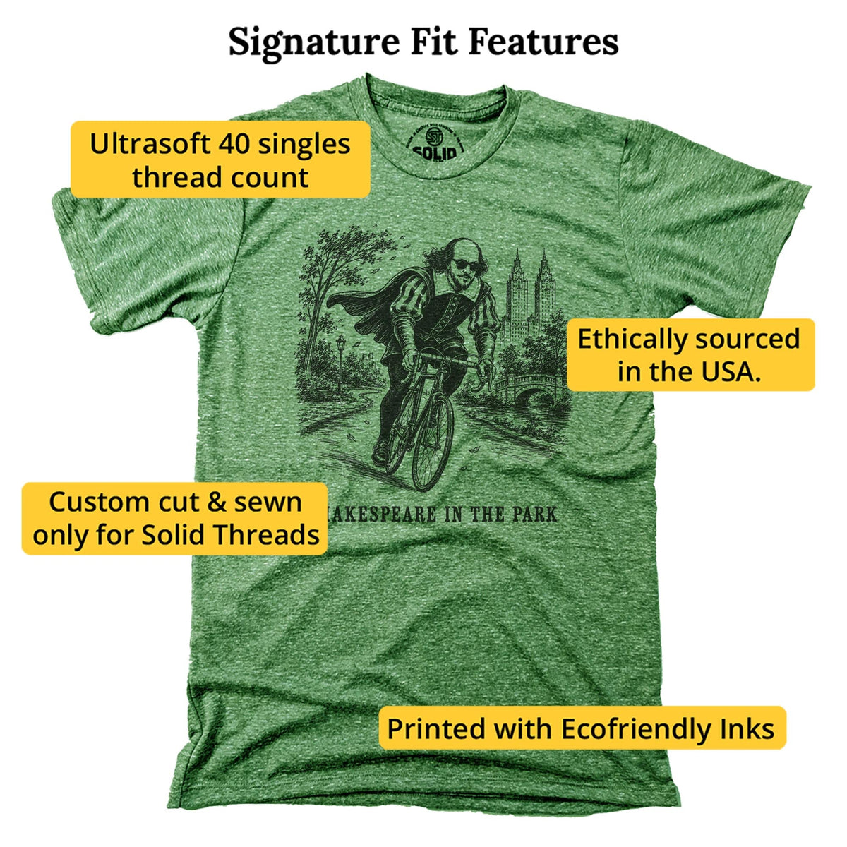 Shakespeare In The Park Funny Signature T-shirt in Triblend Kelly - Fit Attributes
