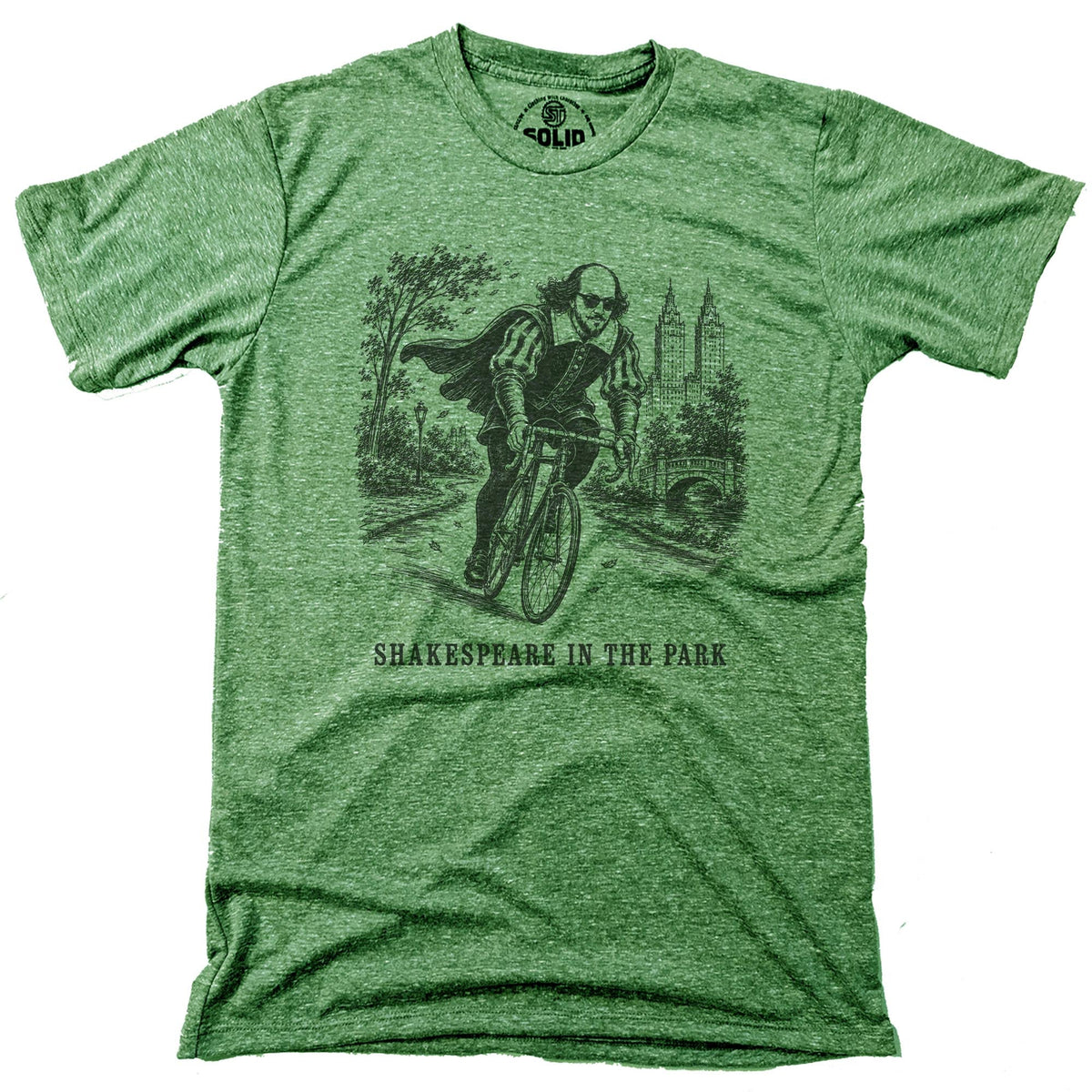 Shakespeare In The Park Funny Signature T-shirt in Triblend Kelly - Front View