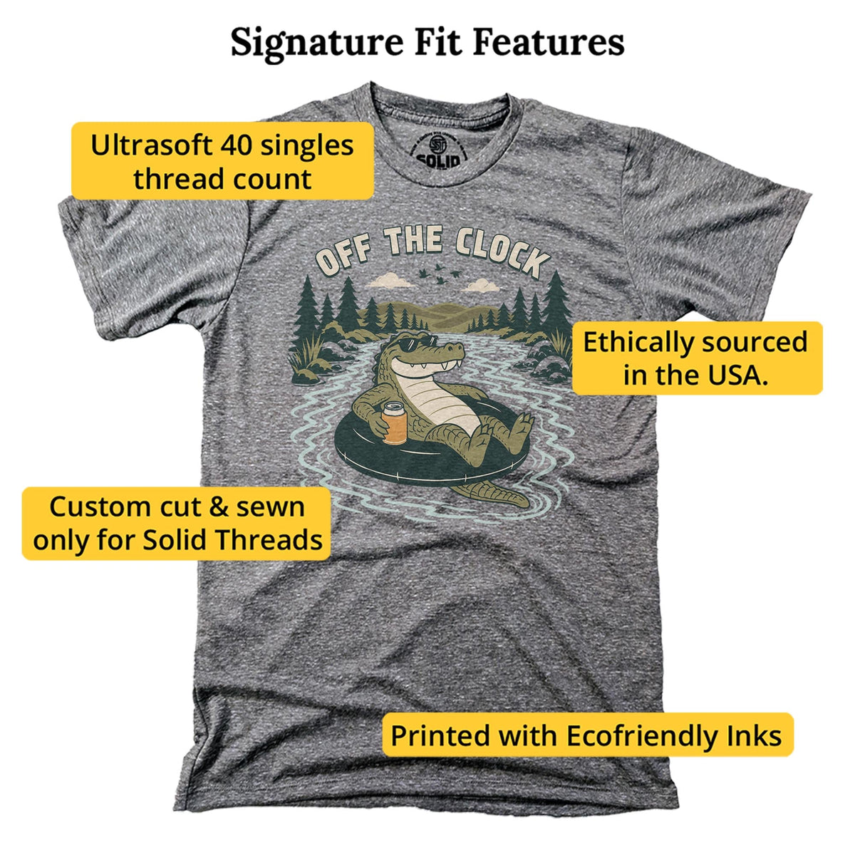 Off The Clock Funny Signature T-shirt in Triblend Grey - Fit Attributes