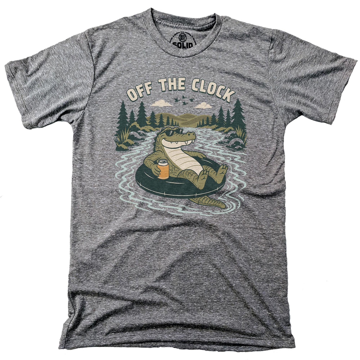 Off The Clock Funny Signature T-shirt in Triblend Grey - Front View