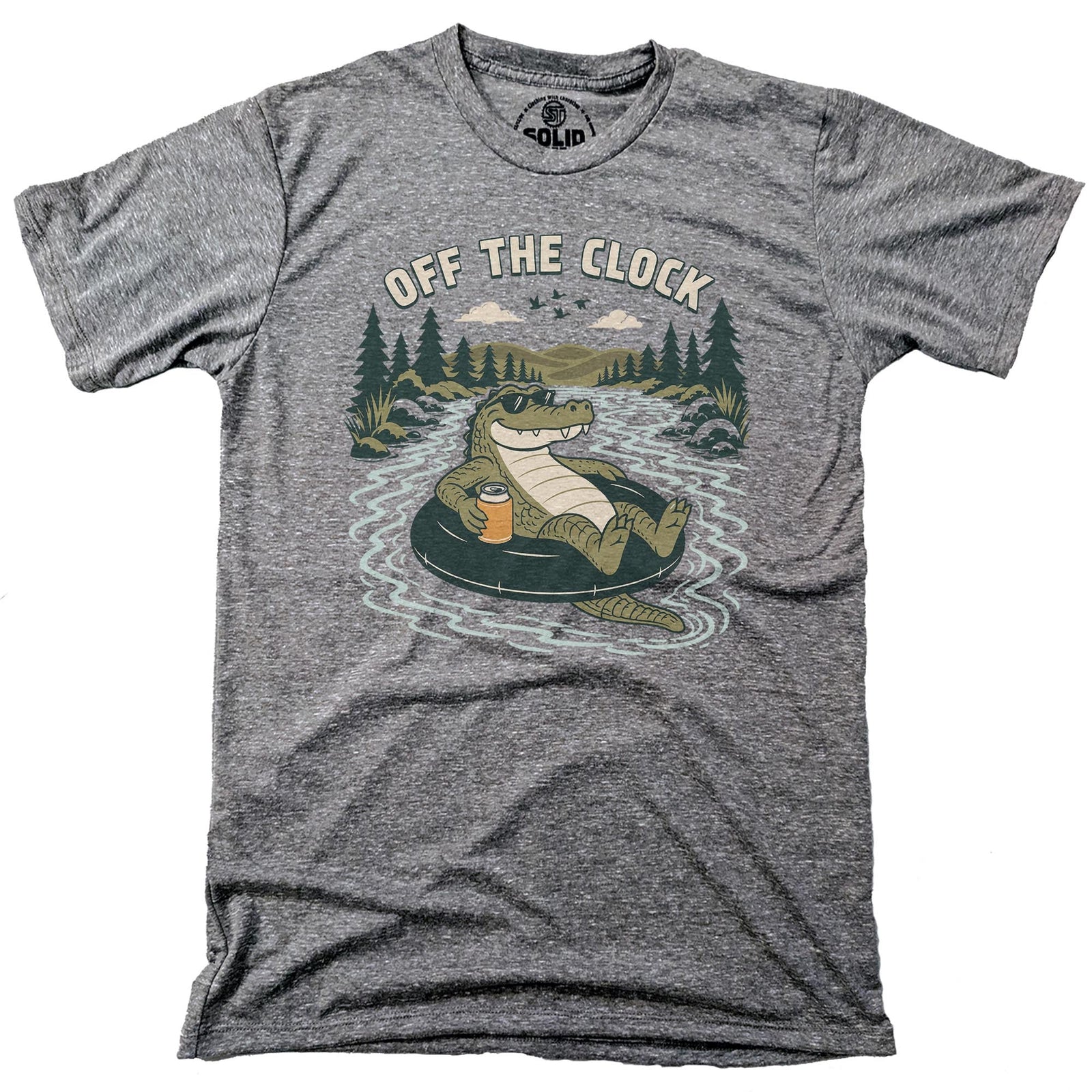 Off The Clock Funny Signature T-shirt in Triblend Grey - Front View
