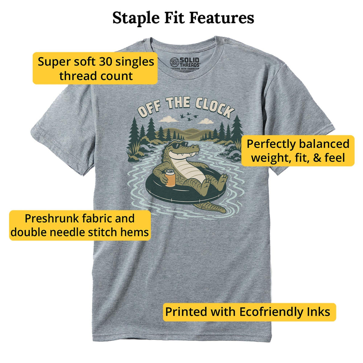 Off The Clock Funny Staple T-shirt in Ash Heather - Fit Attributes
