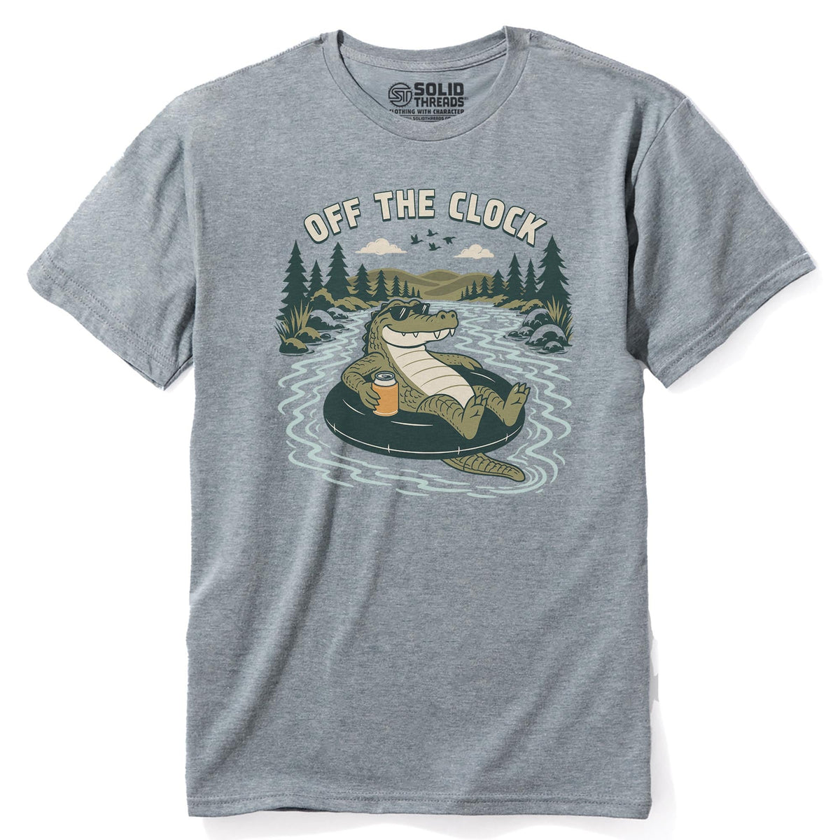 Off The Clock Funny Staple T-shirt in Ash Heather - Front View
