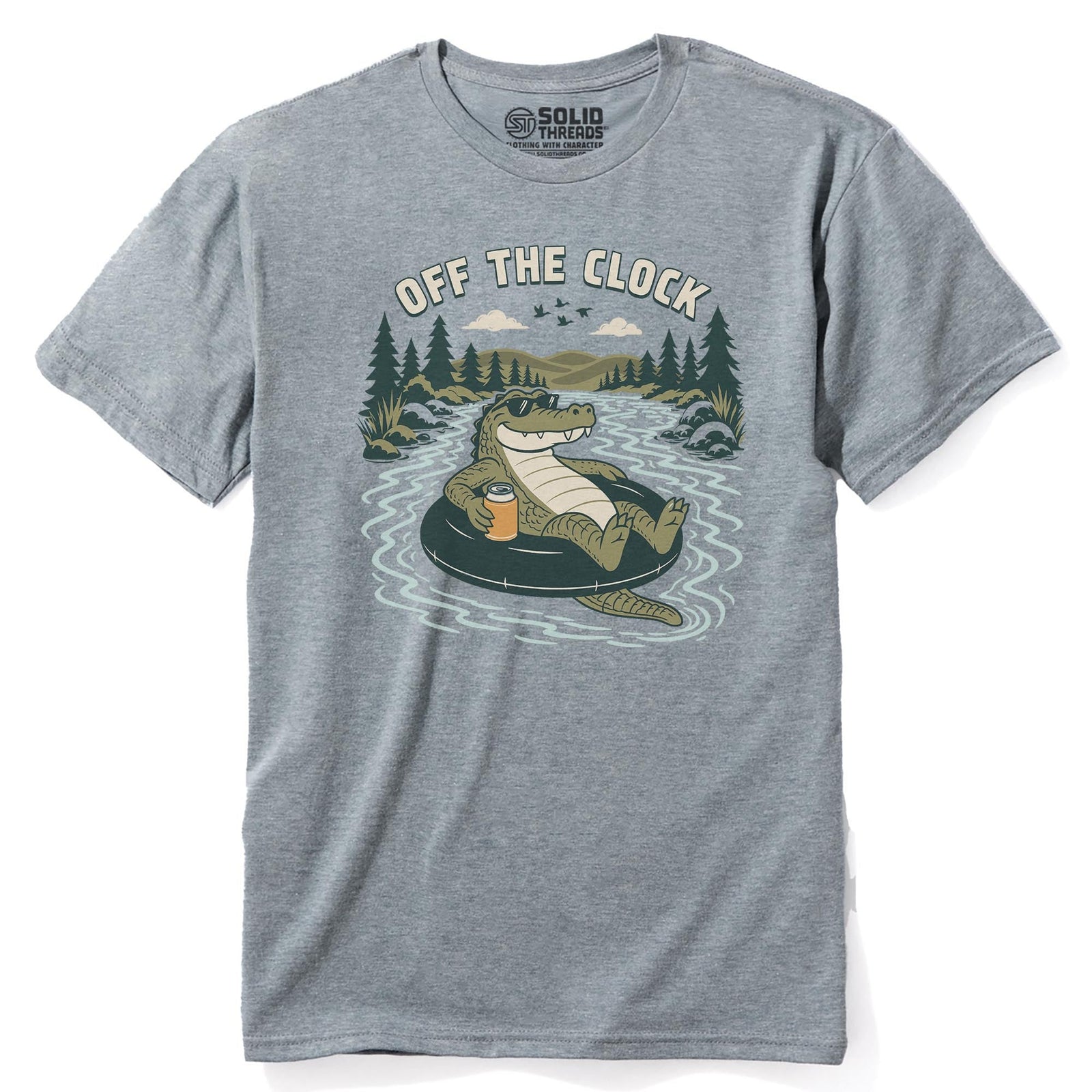 Off The Clock Funny Staple T-shirt in Ash Heather - Front View