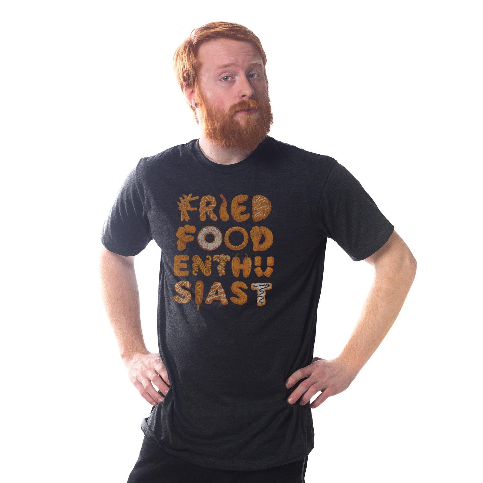 Fried Food Enthusiast Funny Signature T-shirt in Dark Charcoal - Front View