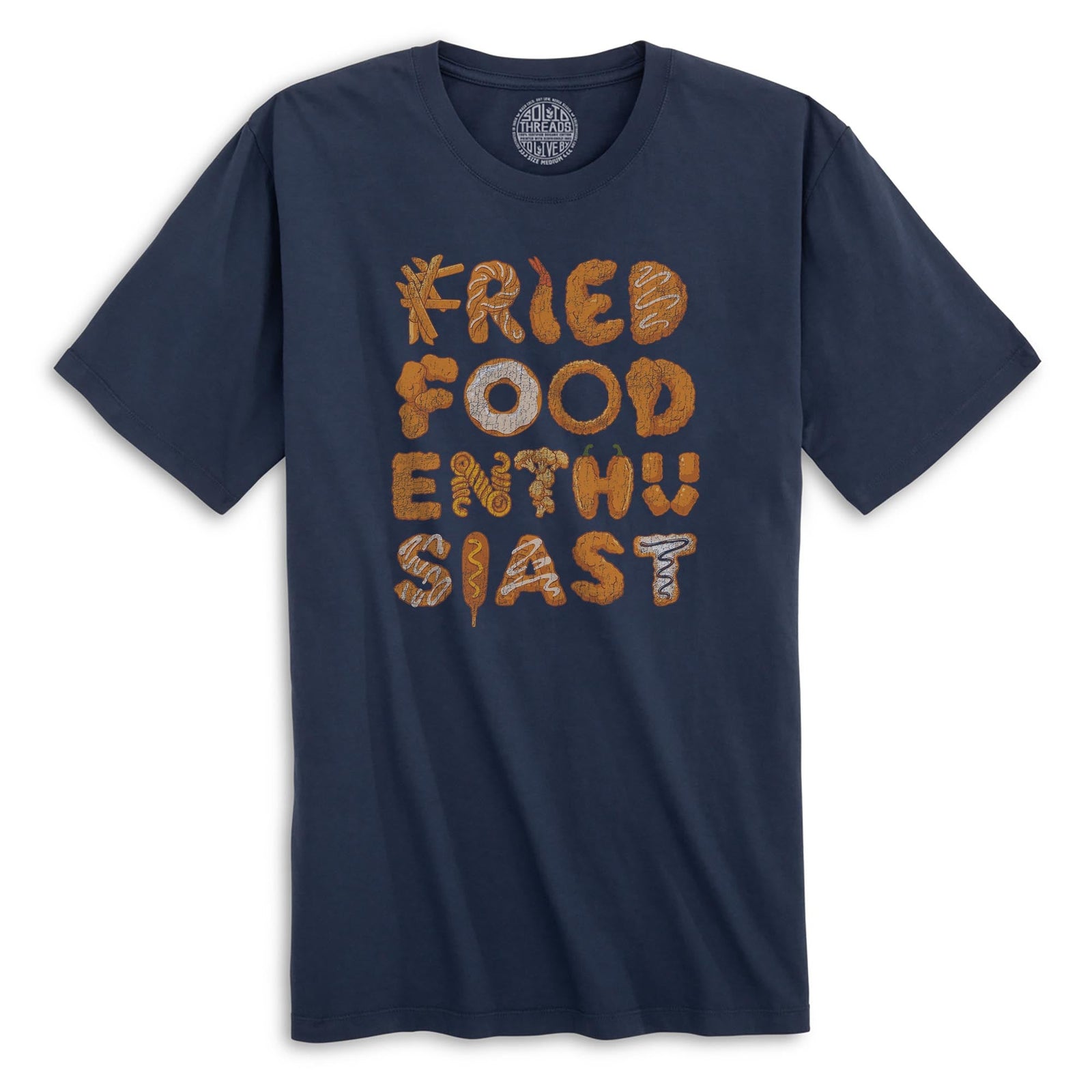 Fried Food Enthusiast Funny Organic T-shirt in Navy - Front View