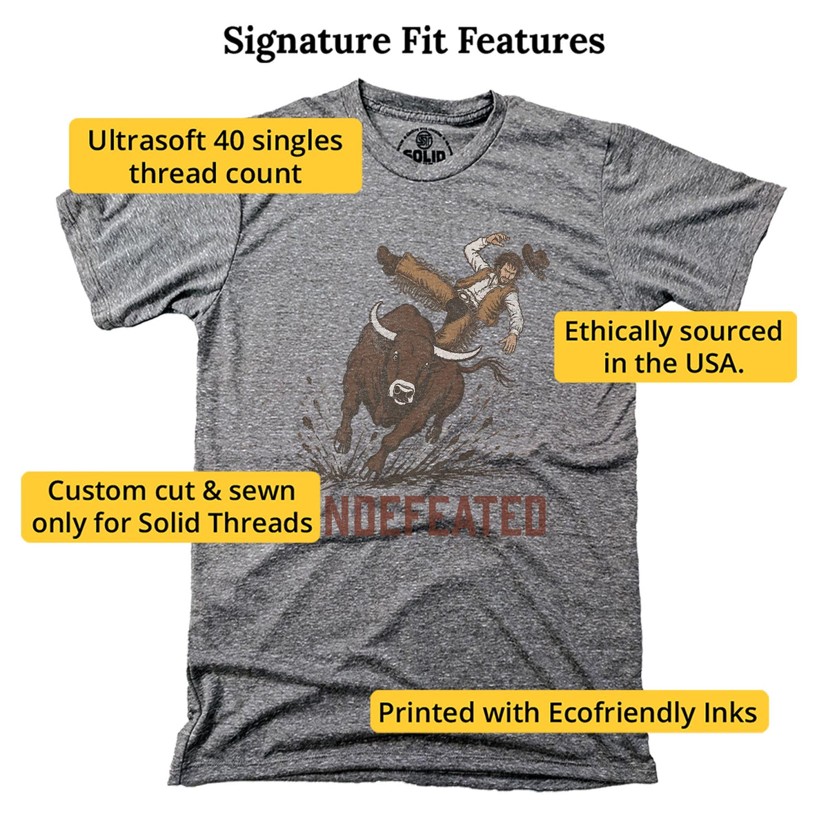 Undefeated Bull Vintage Signature T-shirt in Triblend Grey - Fit Attributes