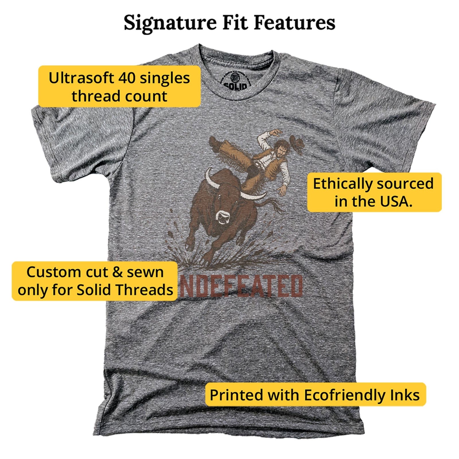 Undefeated Bull Vintage Signature T-shirt in Triblend Grey - Fit Attributes