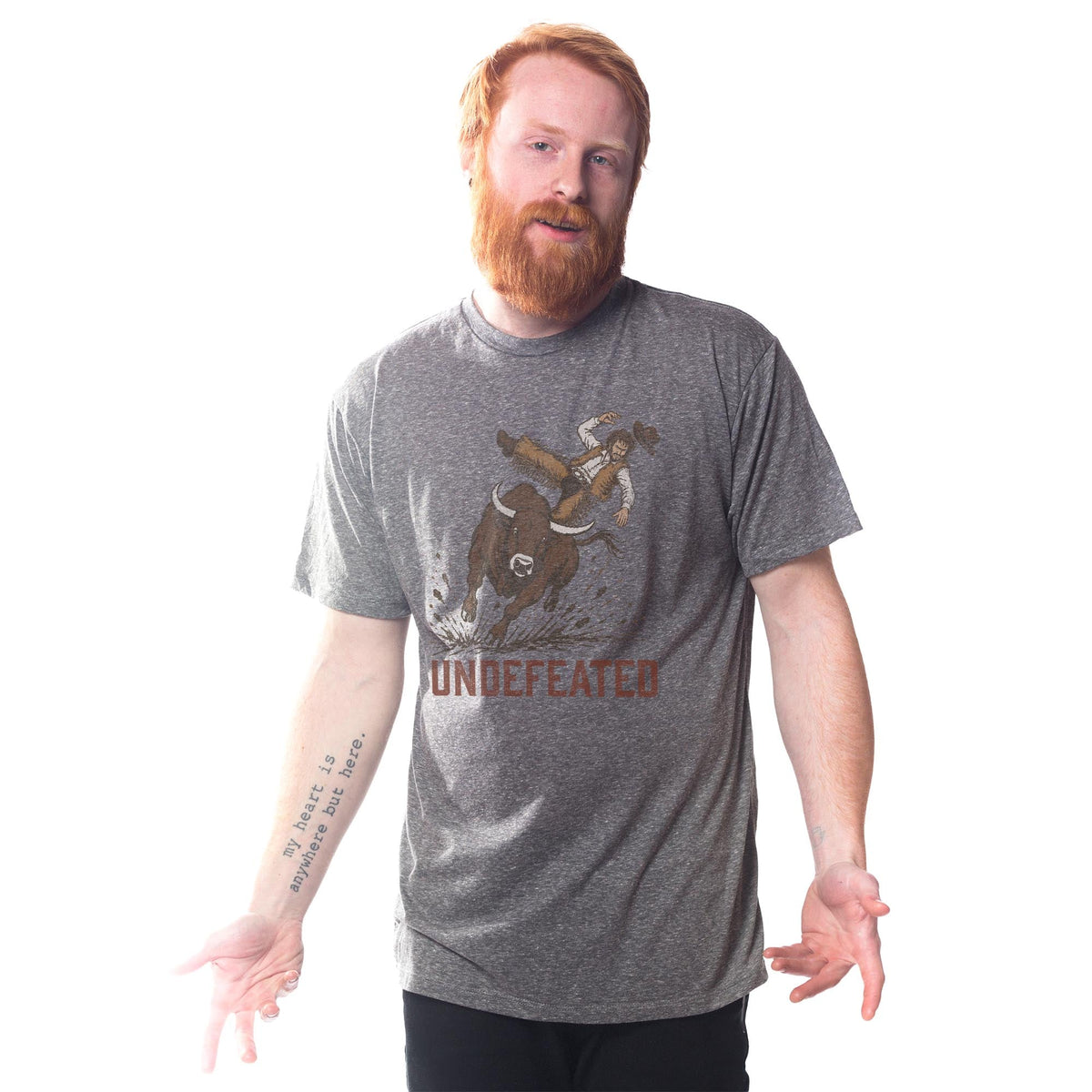 Undefeated Bull Vintage Signature T-shirt in Triblend Grey On Model - Front View