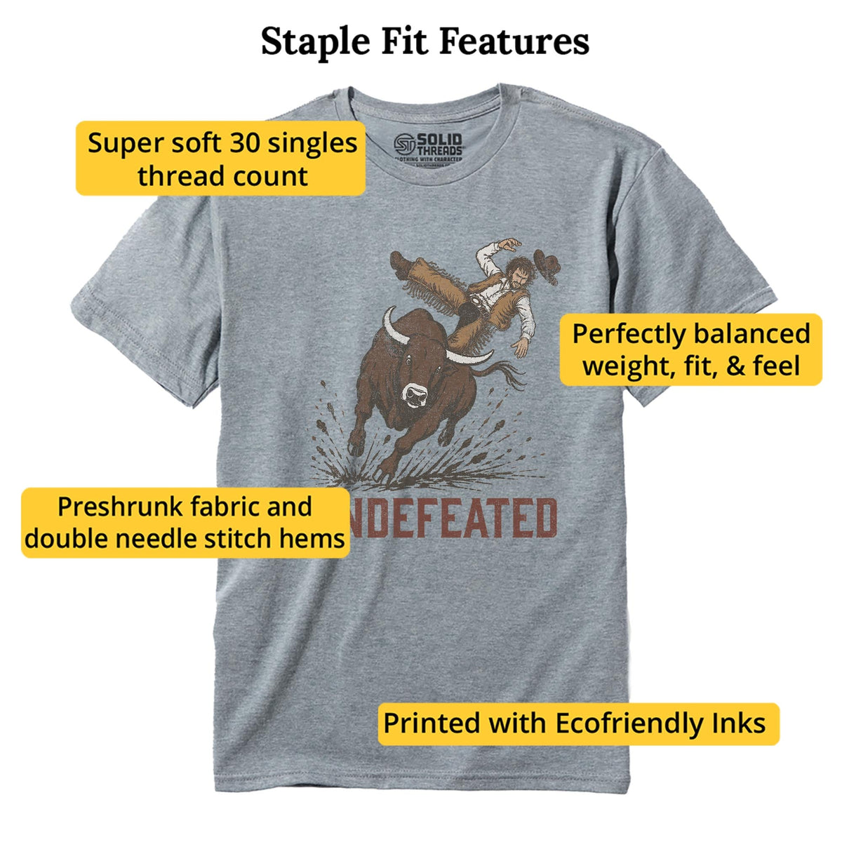 Undefeated Bull Vintage Staple T-shirt in Ash Heather - Fit Attributes