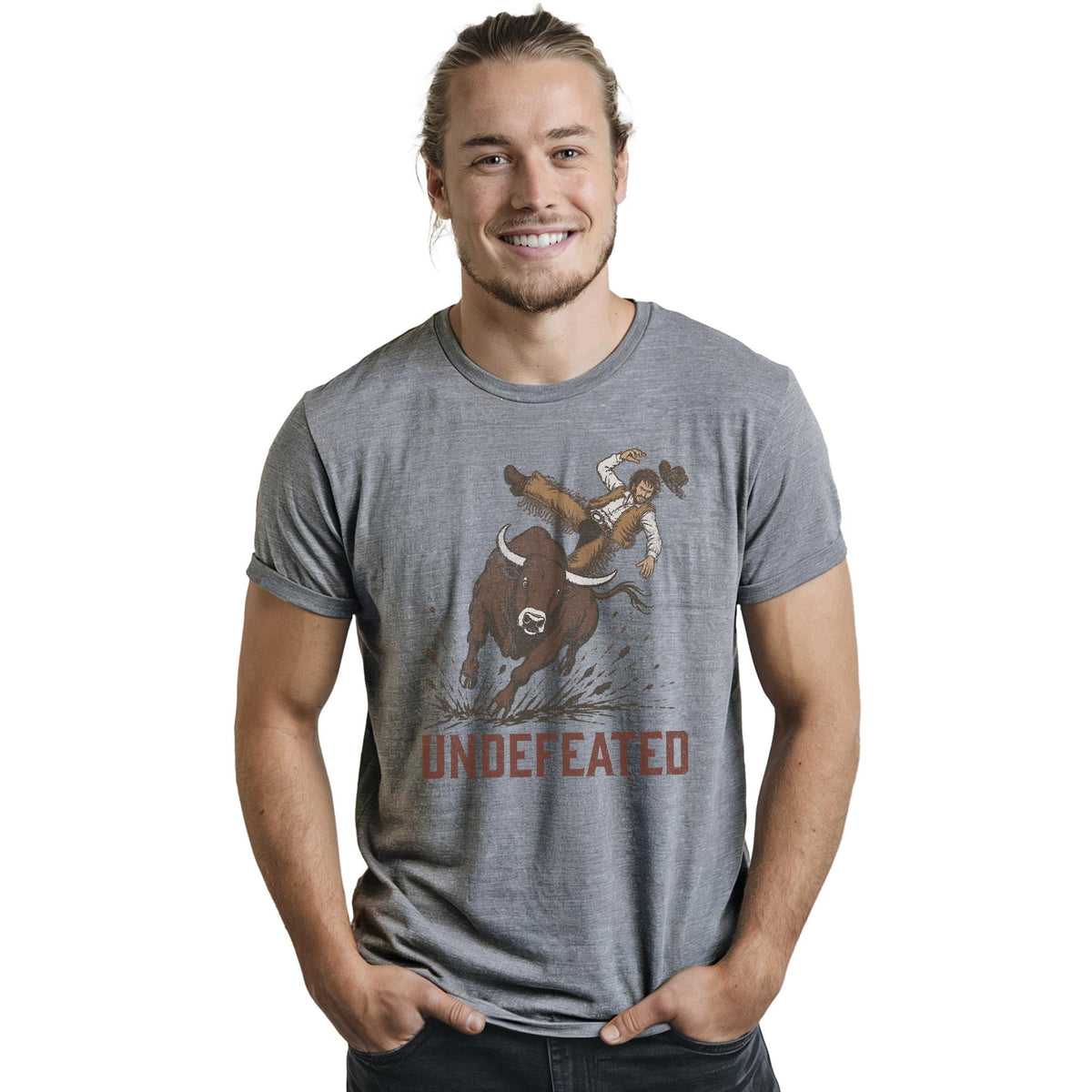 Undefeated Bull Vintage Staple T-shirt in Ash Heather On Model - Front View