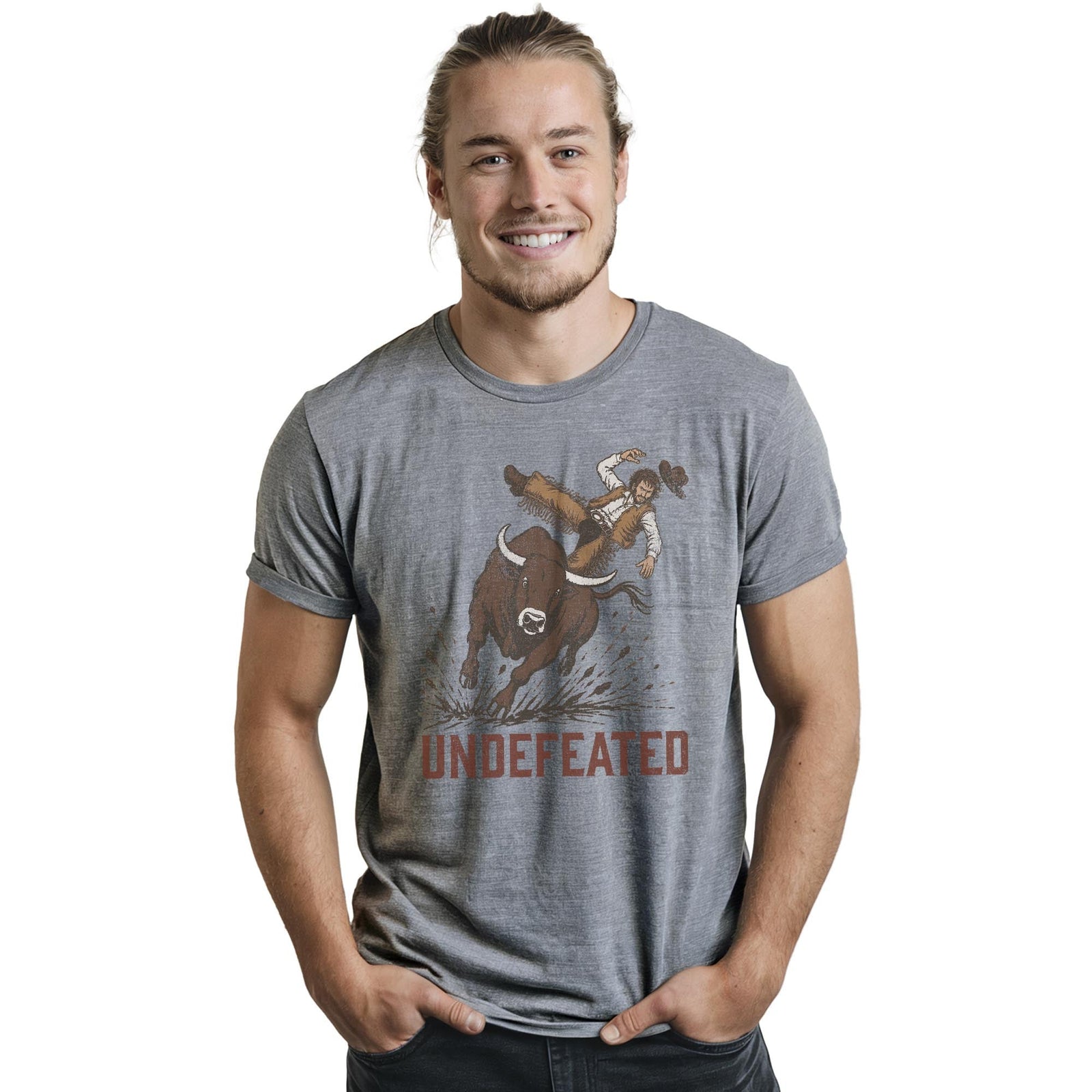 Undefeated Bull Vintage Staple T-shirt in Ash Heather On Model - Front View