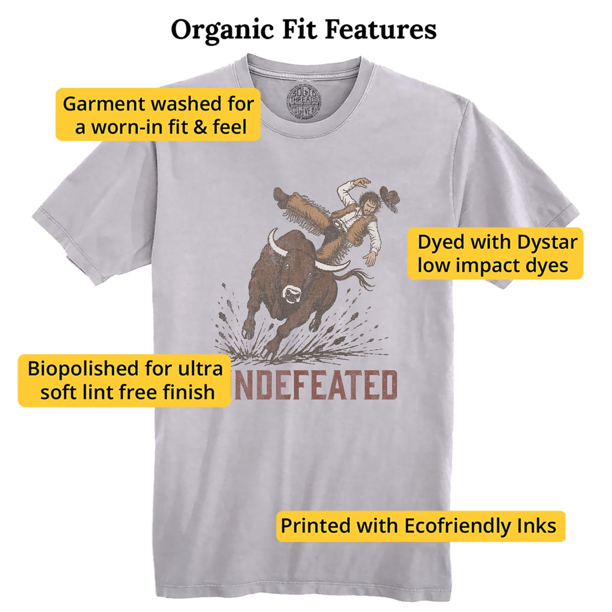 Undefeated Bull Vintage Organic T-shirt in Silver - Fit Attributes