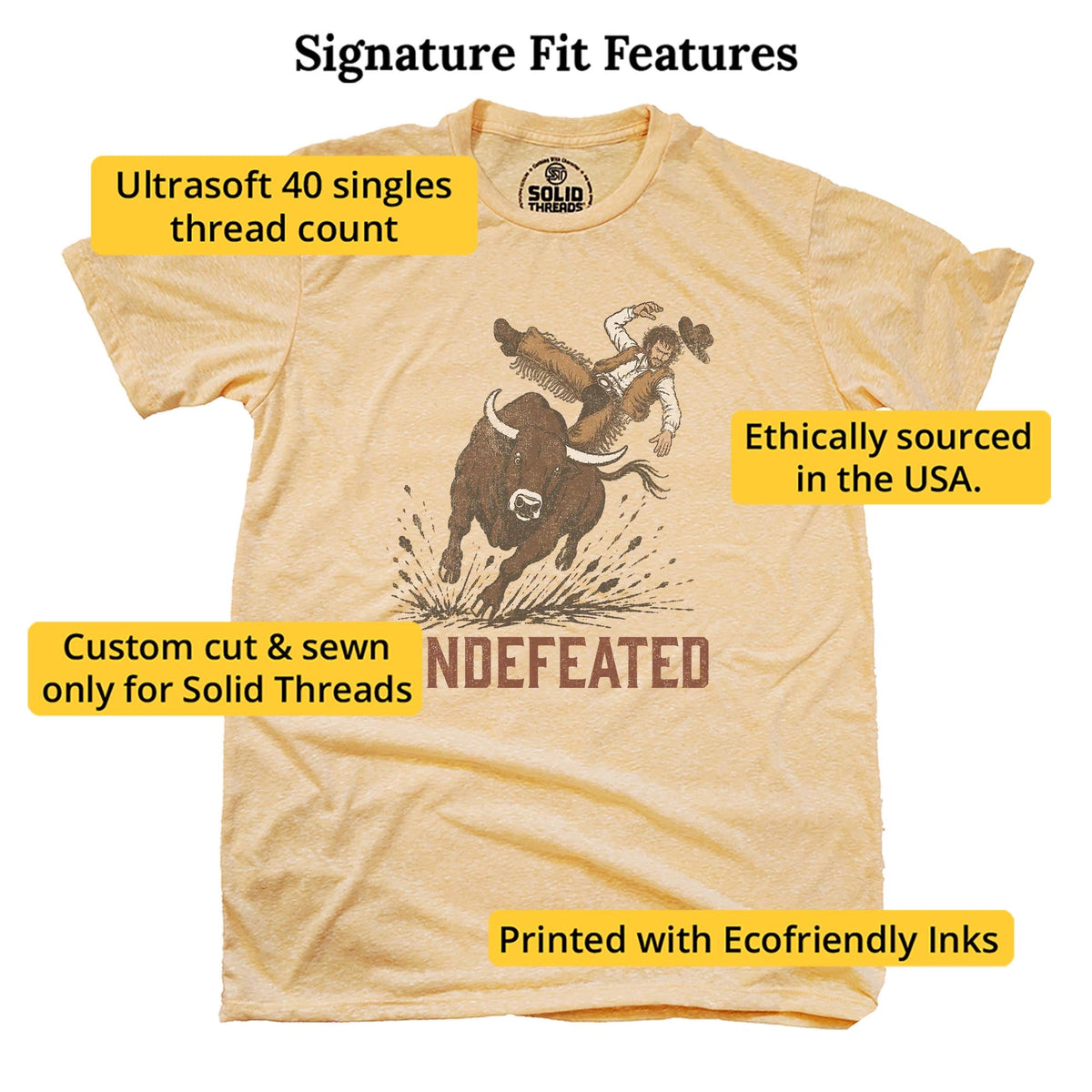 Undefeated Bull Vintage Signature T-shirt in Triblend Gold - Fit Attributes