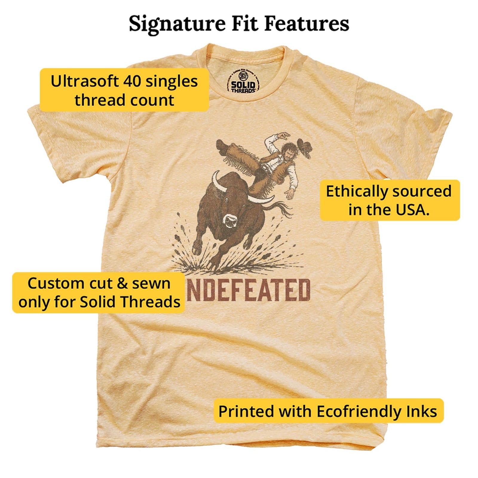 Undefeated Bull Vintage Signature T-shirt in Triblend Gold - Fit Attributes