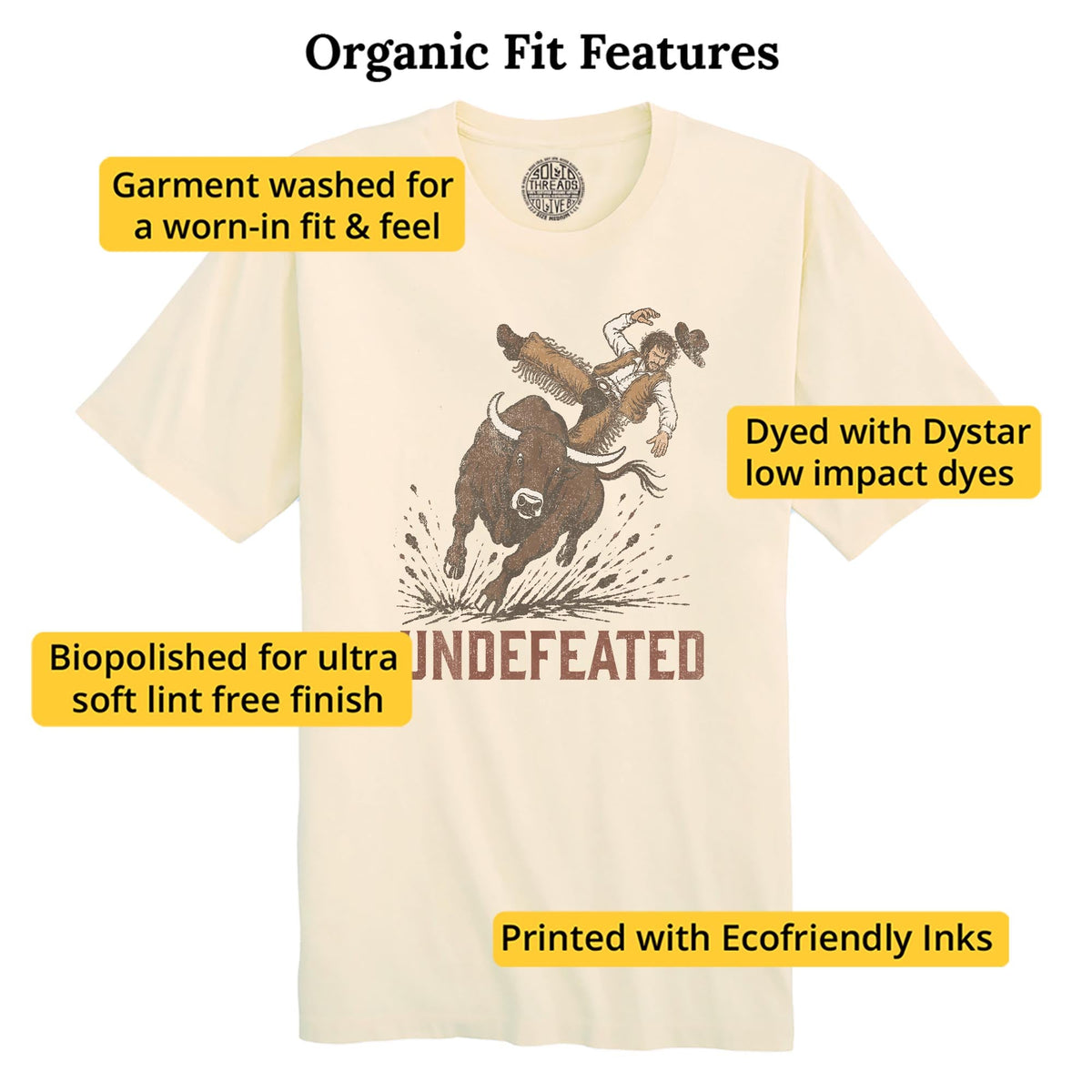 Undefeated Bull Vintage Organic T-shirt in Ivory - Fit Attributes