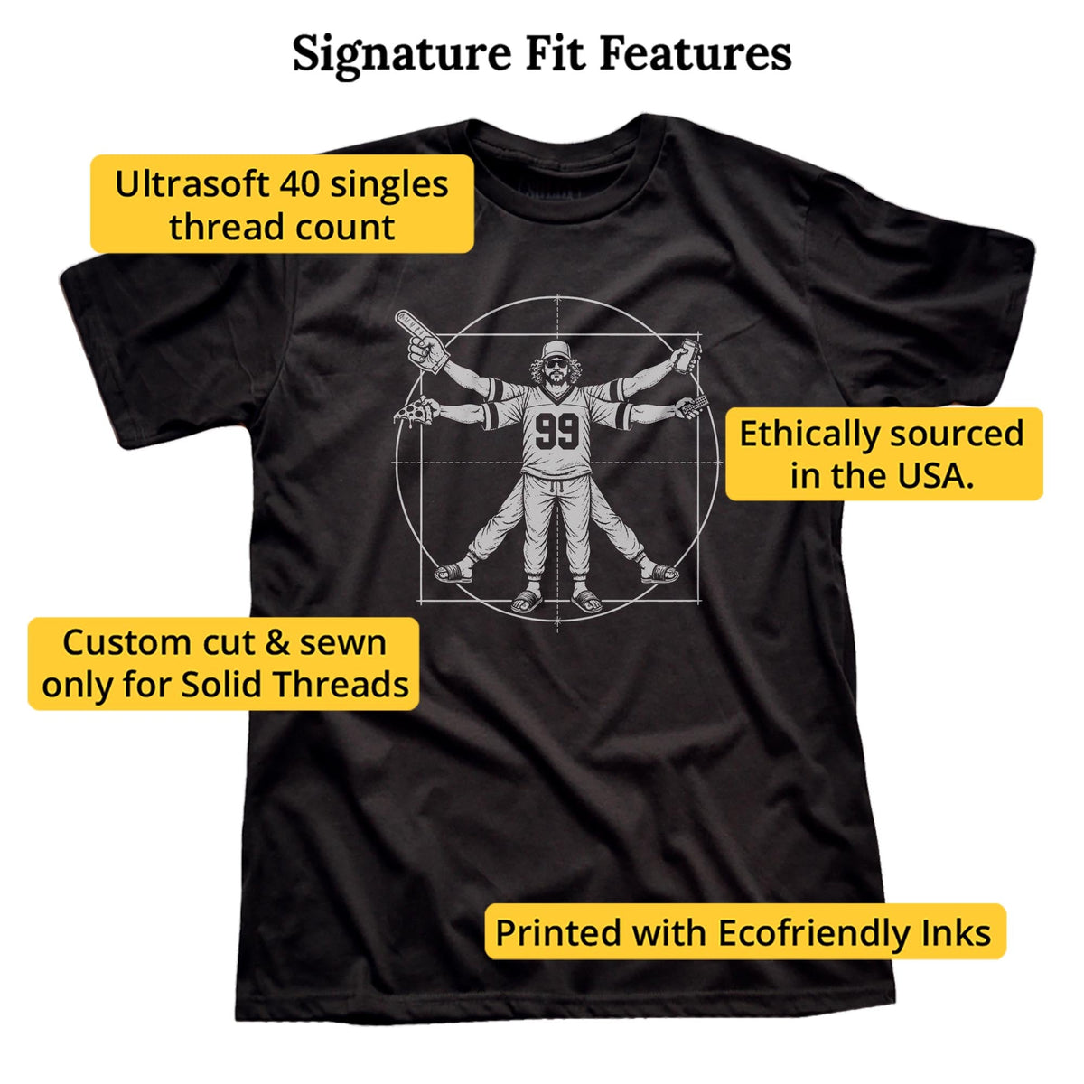 Vitruvian Fan Funny Signature T-shirt in Black - Fit Attributes