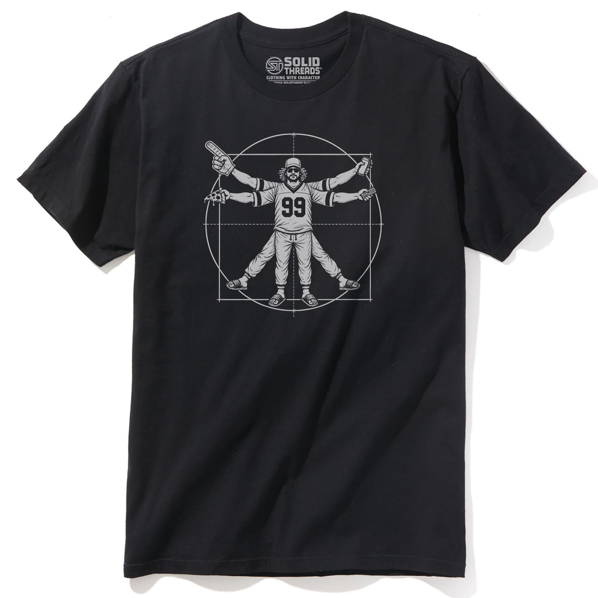 Vitruvian Fan Funny Staple T-shirt in Black - Front View