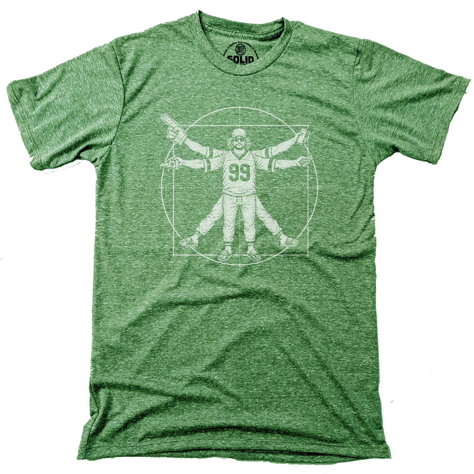 Vitruvian Fan Funny Signature T-shirt in Triblend Kelly - Front View