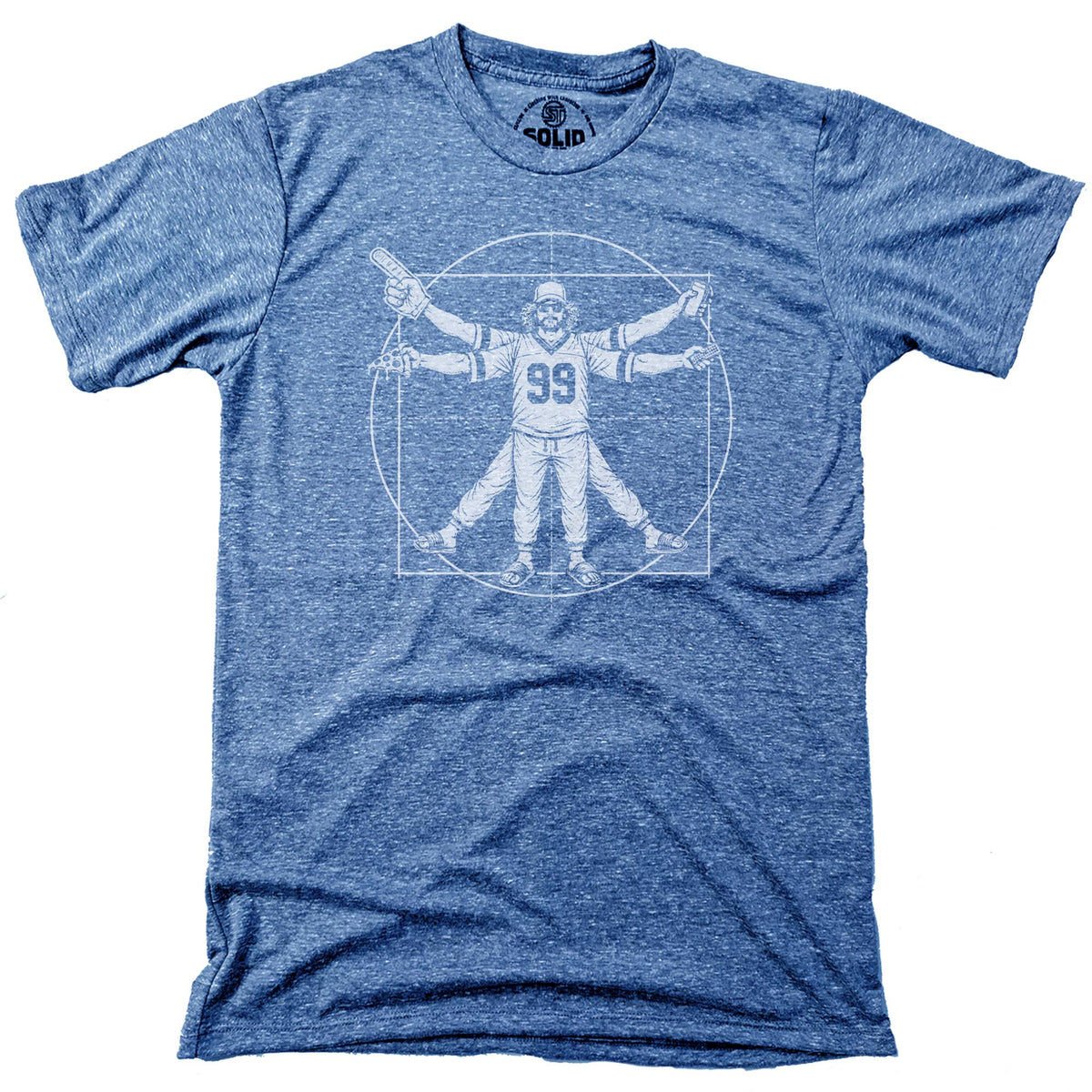 Vitruvian Fan Funny Signature T-shirt in Triblend Royal - Front View