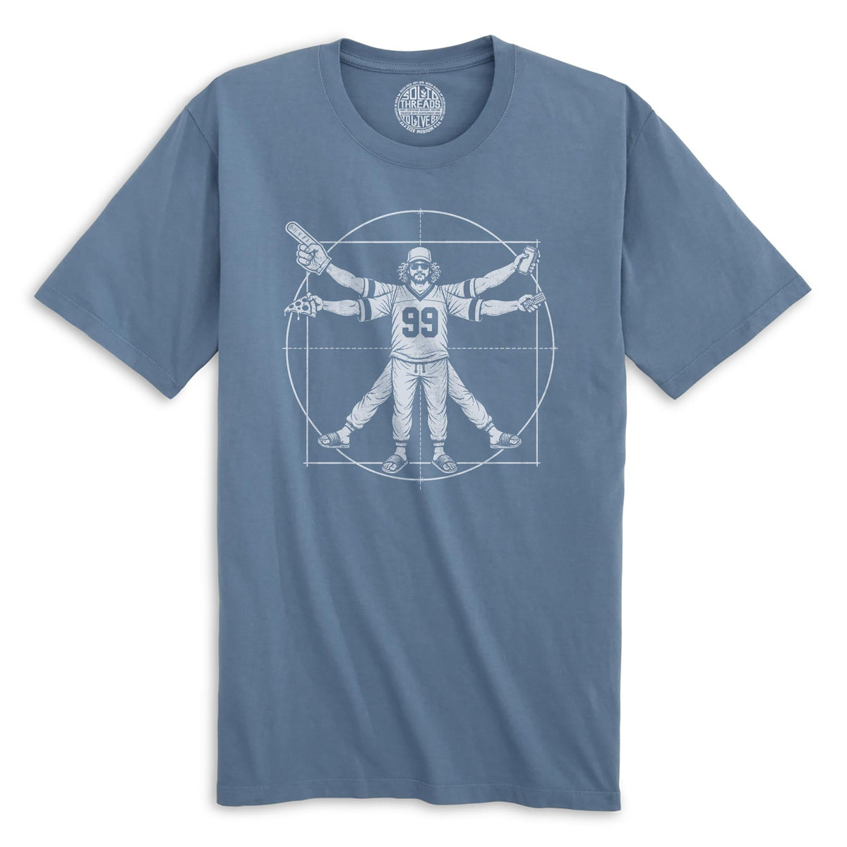 Vitruvian Fan Funny Organic T-shirt in Slate - Front View