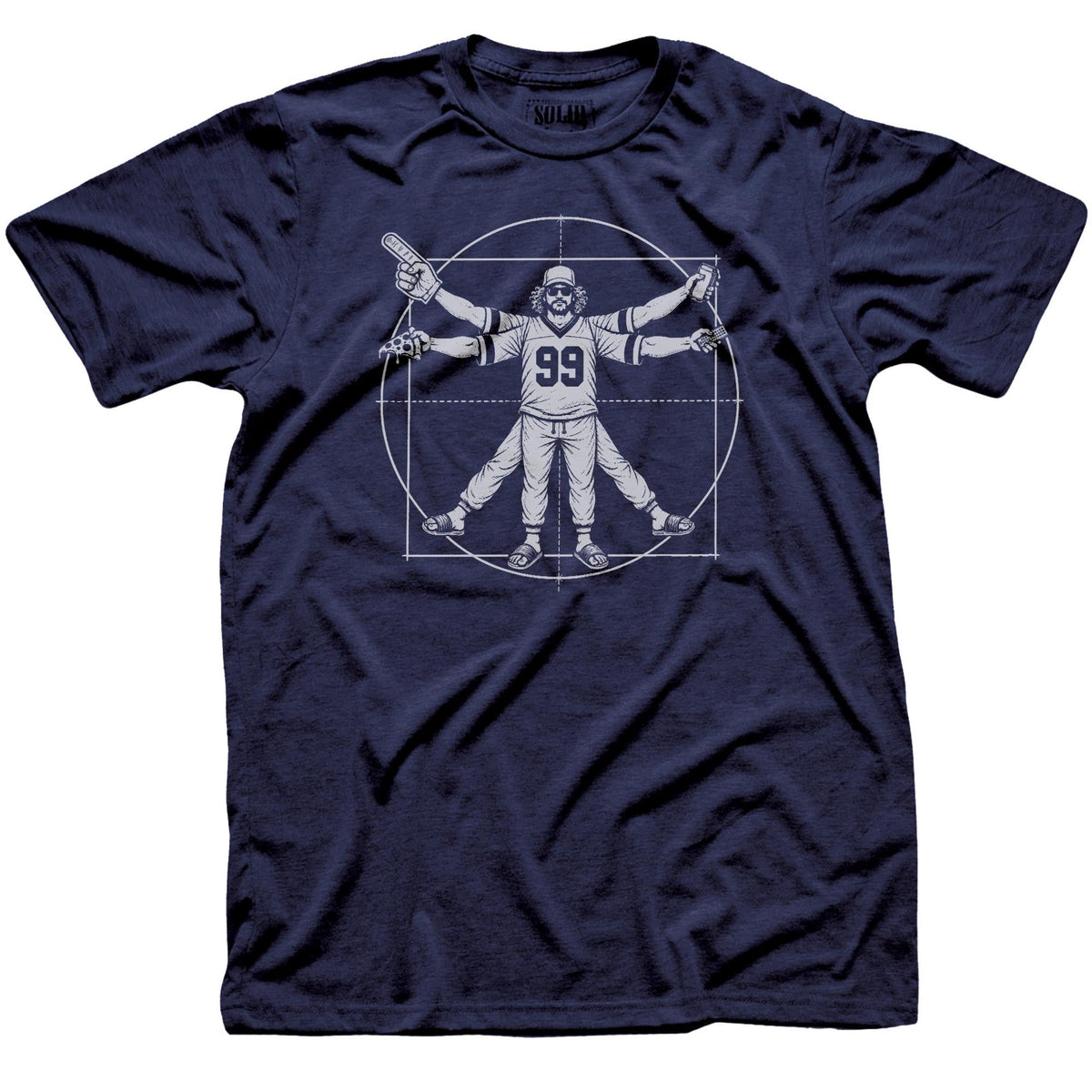Vitruvian Fan Funny Signature T-shirt in Navy - Front View